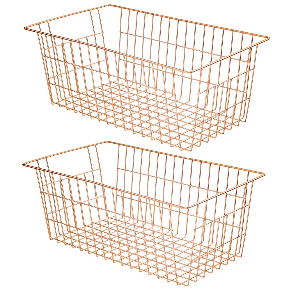 SANNO Wire Storage Basket, Farmhouse Pantre Freezer Baskets bins Metal Baskets Kitchen Storage Organizer Bin for Pantry, Shelf, 