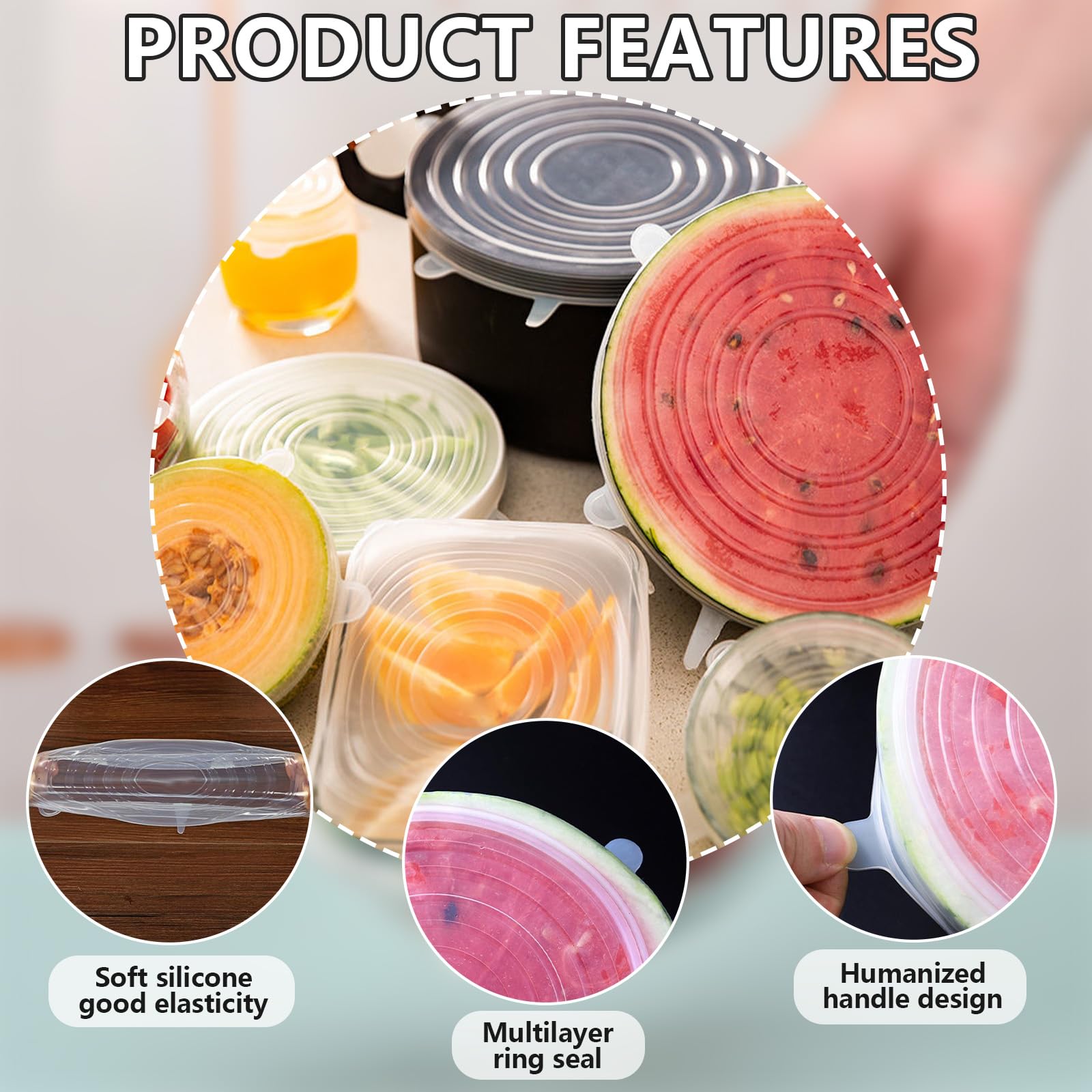 12 Pcs Rectangular Silicone Food Covers, 6 Sizes Reusable Leftover Stretch Lids, Airtight Food Storage Covers Safe In Dishwasher