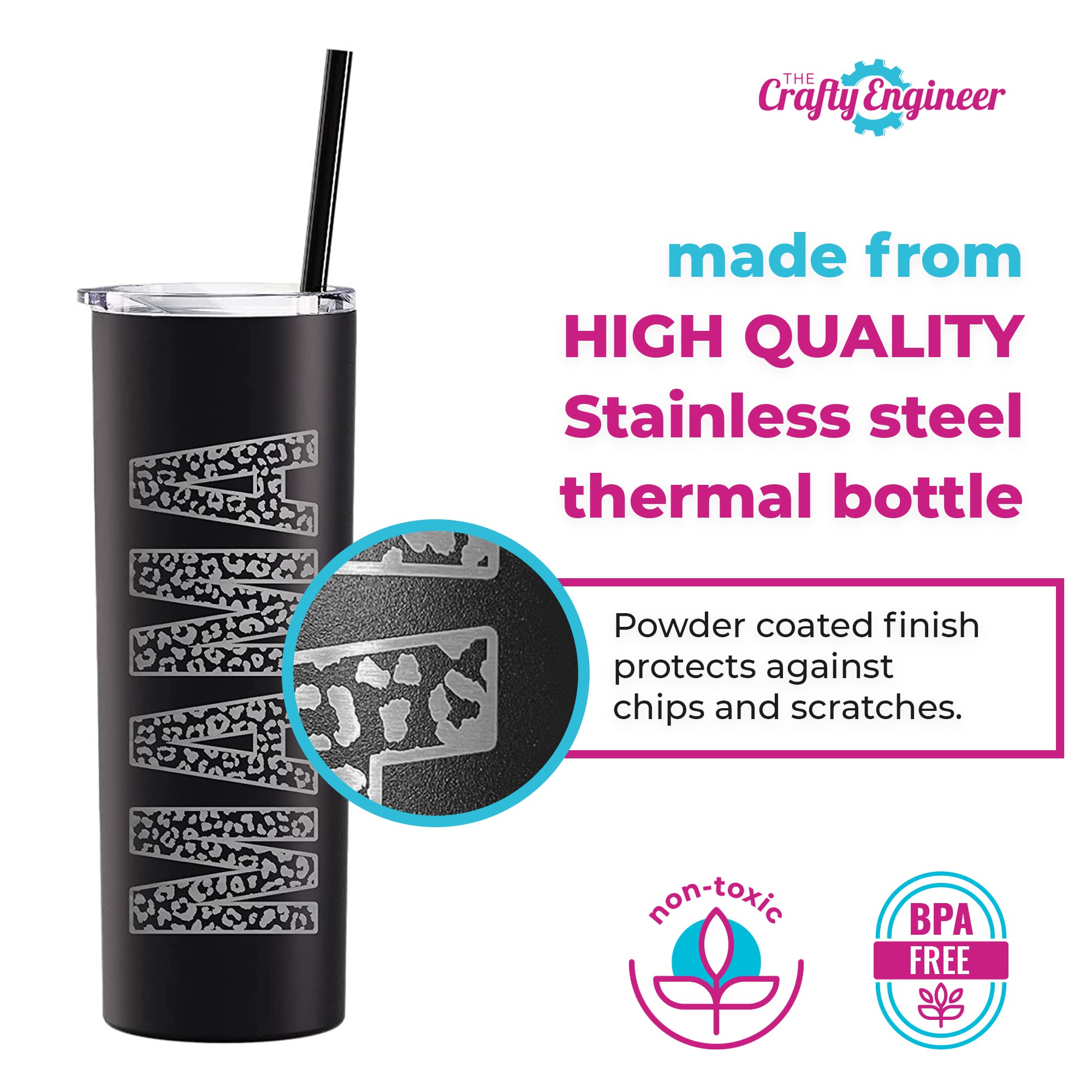 The Crafty Engineer (Nightshade Leopard Print Mama Tumbler - 20 Oz Leopard Mama Tumbler - Laser Engraved Mama Print Leopard Desi