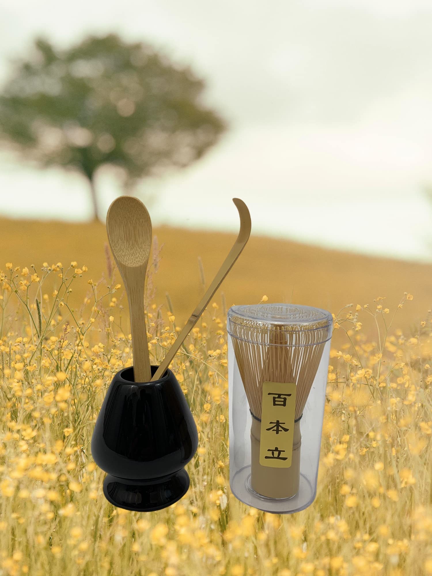Japanbargain 4727, Matcha Whisk Set Japanese Chasen Bamboo Whisk Tea Spoon And Tea Scoop Chashaku And Whisk Stand Green Tea Cere
