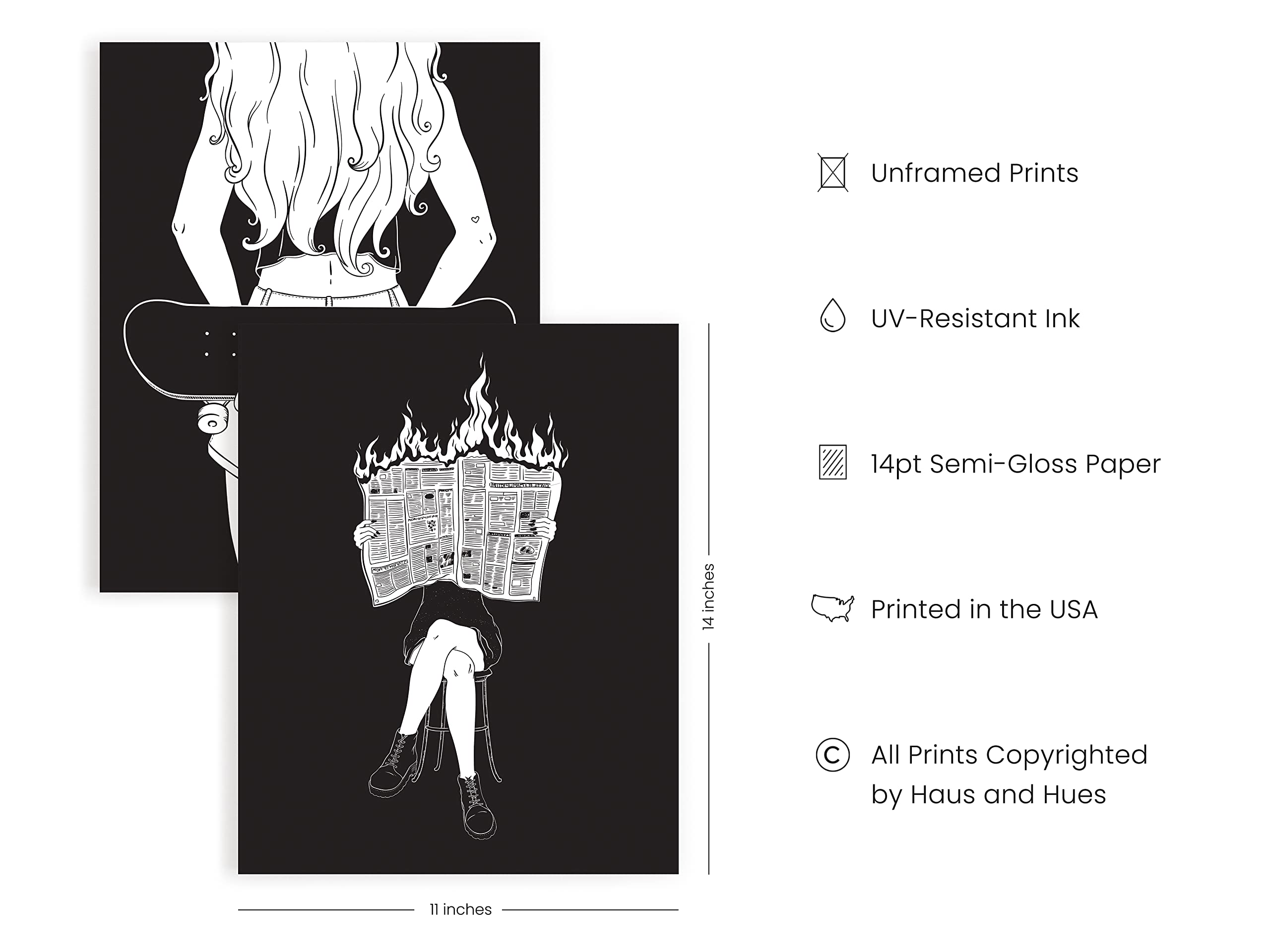 Haus And Hues Gothic Wall Decor Set Of 4 - Halloween Pictures Wall Decor For Teen Girls, Skeleton Wall Art For Halloween Decorat