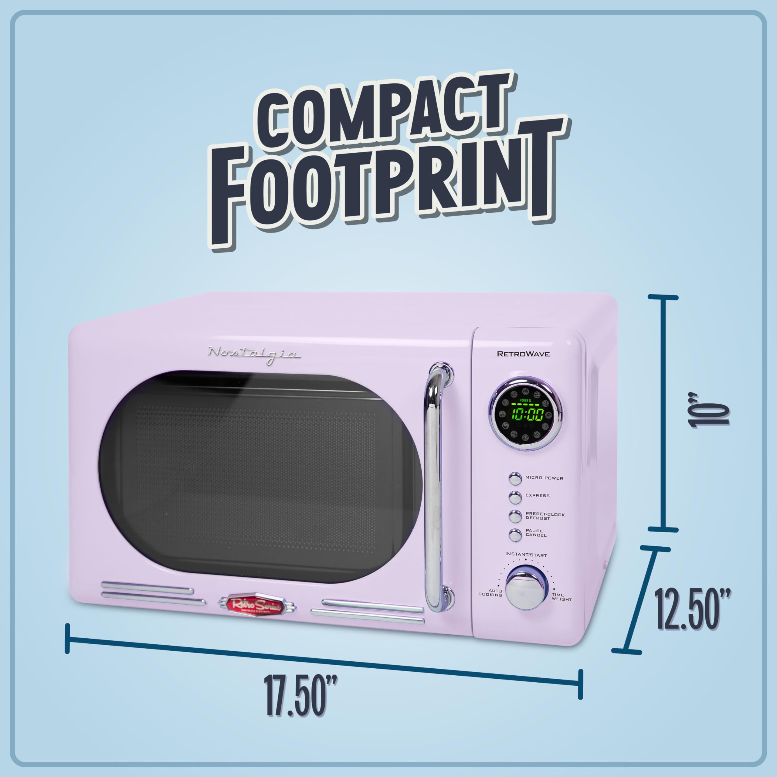 Nostalgia Retro Microwave Oven 700W, 0.7 Cu. Ft, Lavender - LED Display, Child Lock, Easy Clean Interior