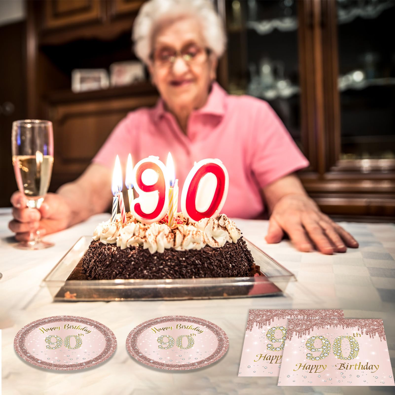 40Pcs 90Th Birthday Decorations For Women Rose Gold 90Th Theme Birthday Party Tableware 90 Year Old Birthday Party Decorations P