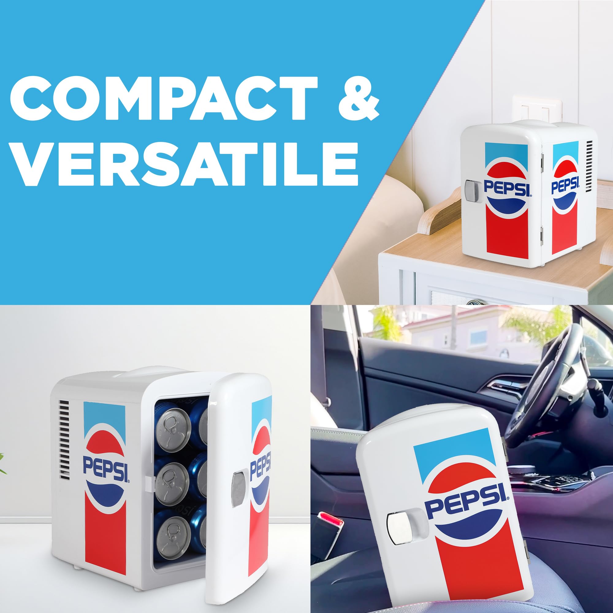 Curtis Mis138Pep Pepsi Retro Logo, Mini Portable Compact Personal Fridge Cooler, 4 Liter Capacity Chills Six 12 Oz Cans, 100% Fr