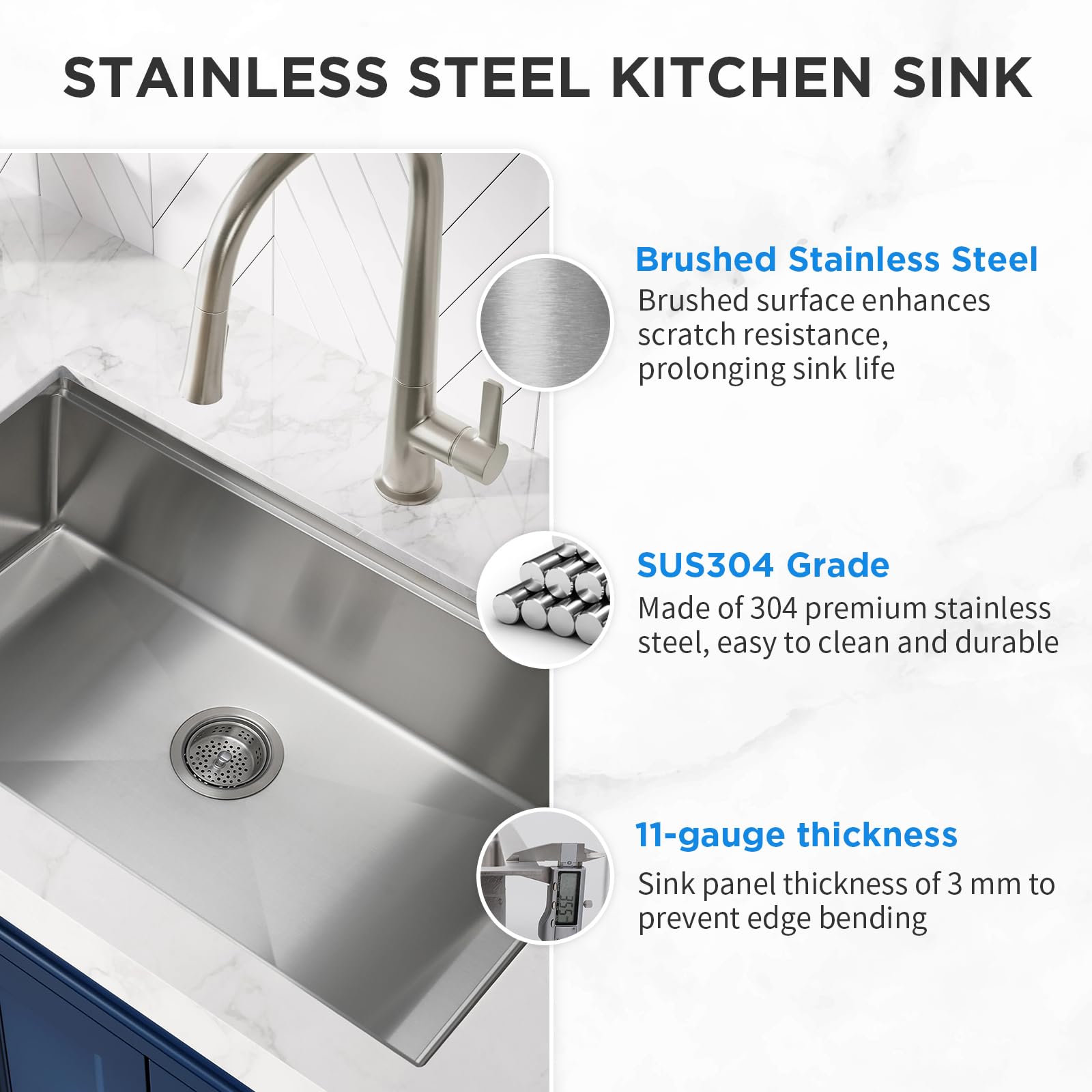 Sanycasa Kitchen Sink 32'' X 19'' Multifunctional Undermount Workstation Kitchen Sink S304 Stainless Steel Handmade Modern Singl