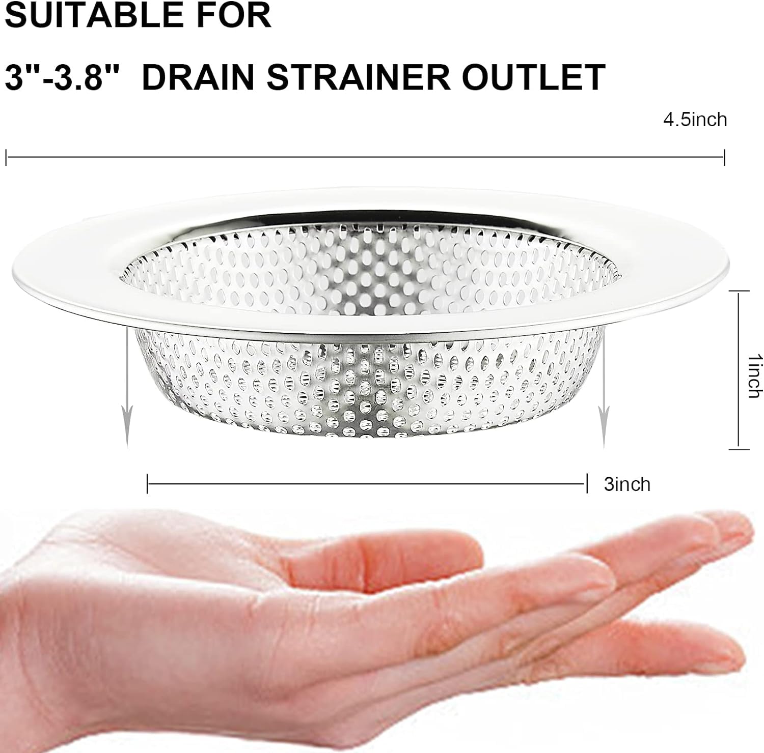 Kitchen Sink Strainer Stainless Steel  LASSHSWA Kitchen Sink Drain Strainer  Sink Strainers for Kitchen Sinks with Large Wide Rim 4.5'' Diameter (2 Pack)