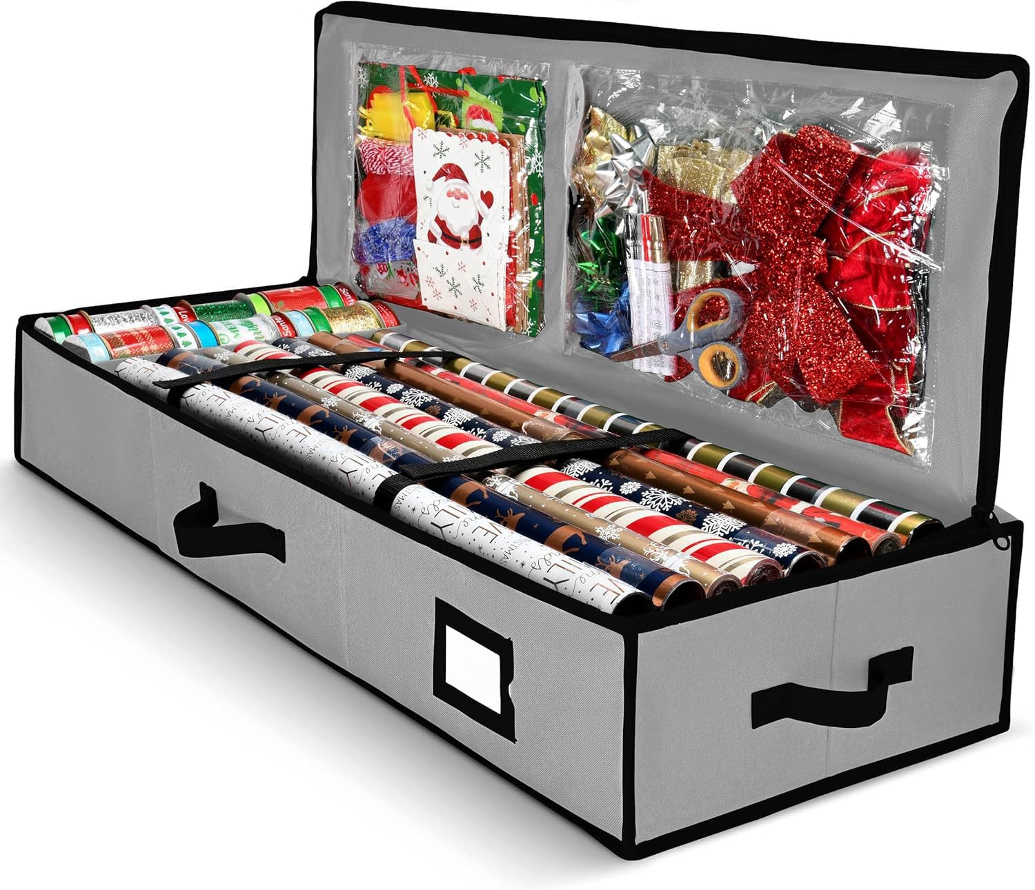 Gift Wrap Organizer  Christmas Wrapping Paper Storage Bag w/Useful Pockets for Xmas Accessories  Fits Upto 24 Rolls  Underbed Storage for Holiday Decorations  Large Capacity Storage Box  1 Count (Pack of 1)