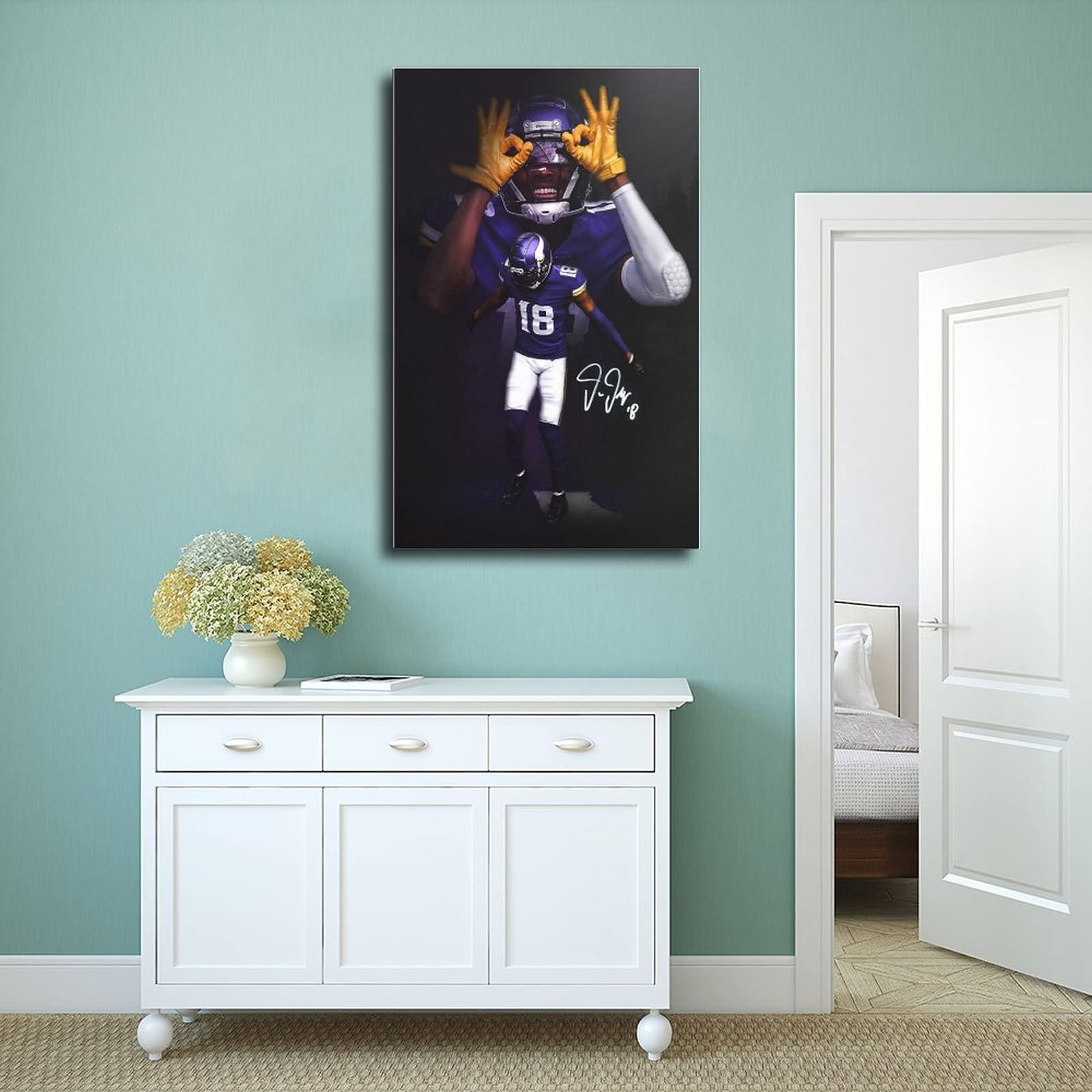 Sports Poster Justin Jefferson Canvas Poster Wall Art Decor Print Picture Paintings For Living Room Bedroom Decoration Unframe: