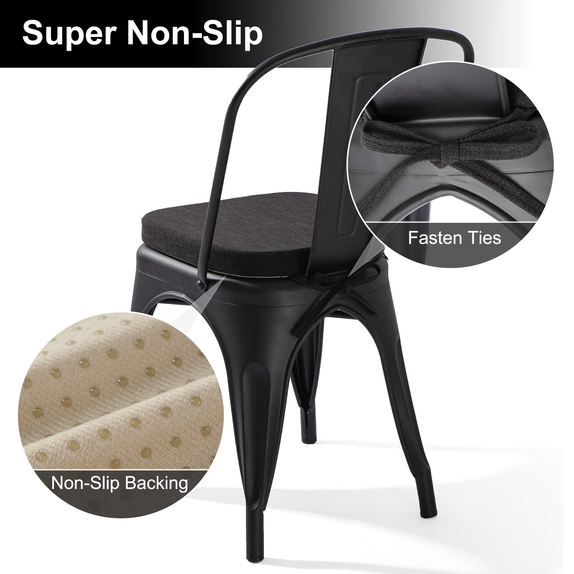 Tromlycs 14x14 Metal Chair Cushions Pads Set of 4 for Tolix Metal Chairs Small Seat Cushions 14 inch Black