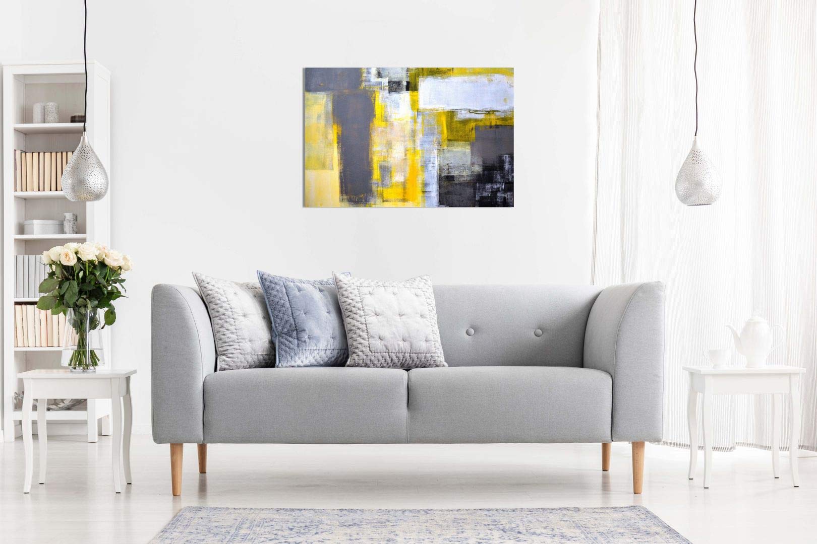 Office Art Grey And Yellow Abstract Art Painting Canvas Wall Art Picture Print (30X20)