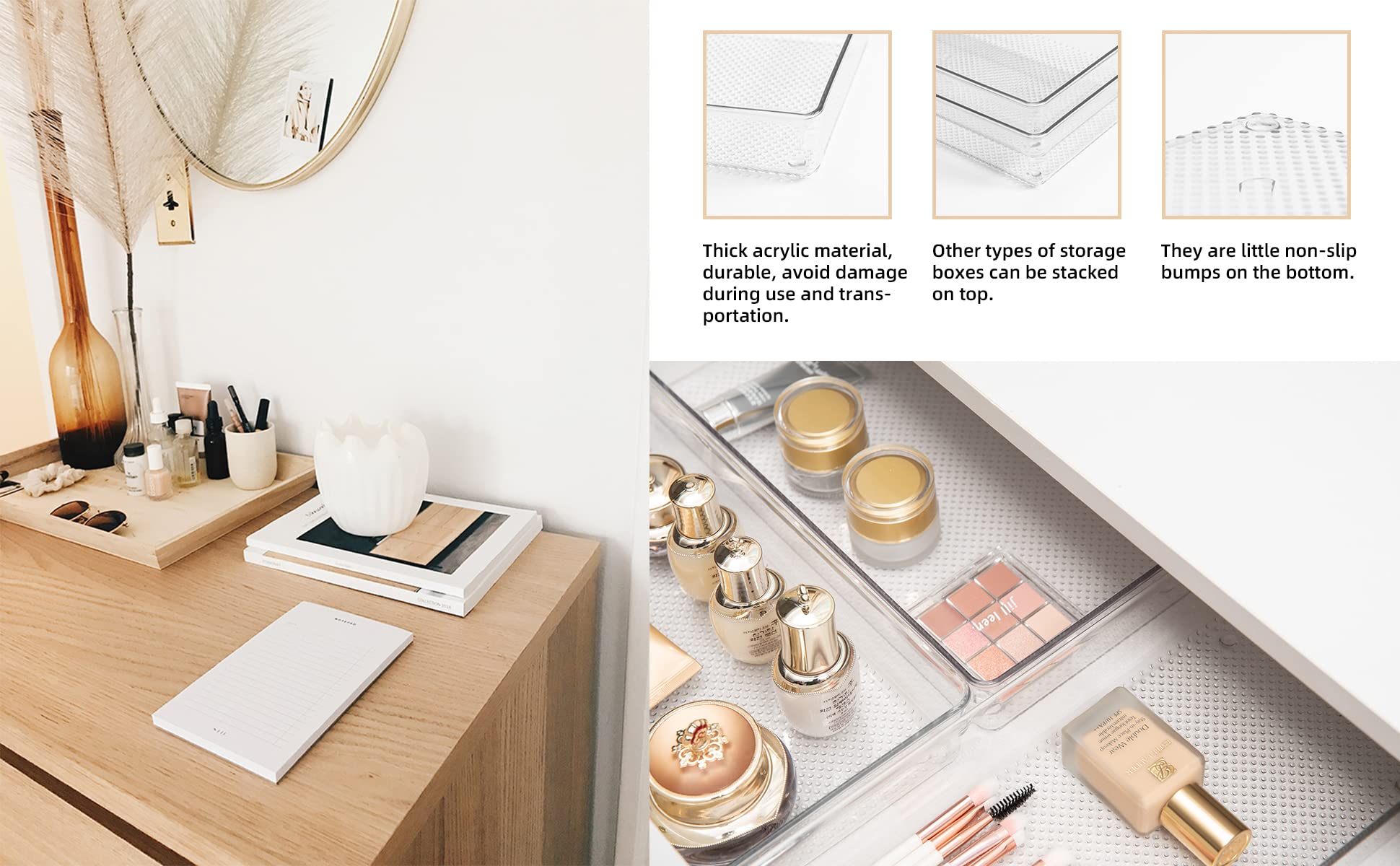 Ihomecooker 5 Pack Clear Plastic Drawer Organizer Tray Cutlery Utensil Makeups Drawer Silverware Organizers 12'' X 6''