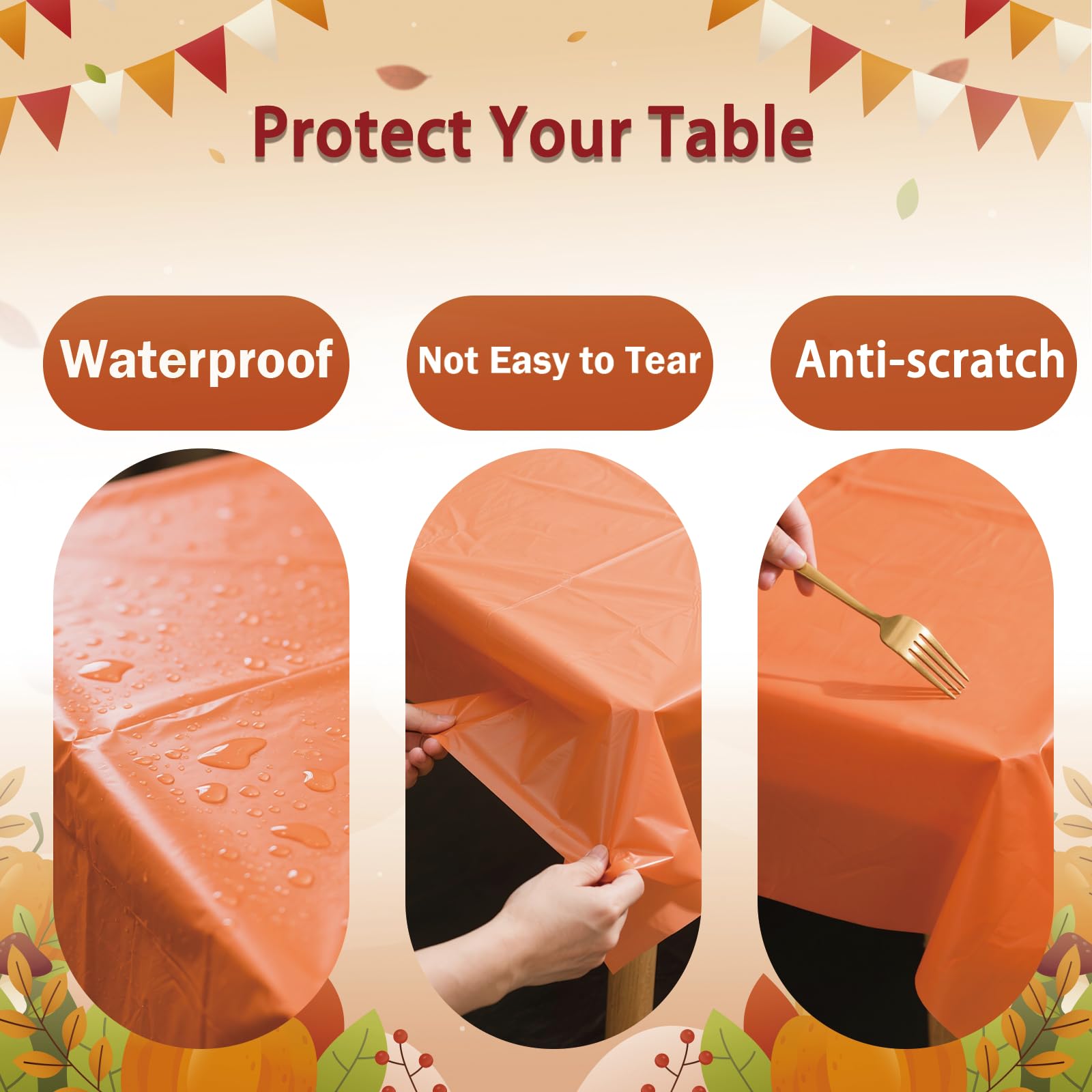 ZHIAXTON 12 Pack Thanksgiving Plastic Tablecloth, 54 X 108 Inch Disposable Orange Yellow Brown Rectangle Fall Tablecloth for Aut