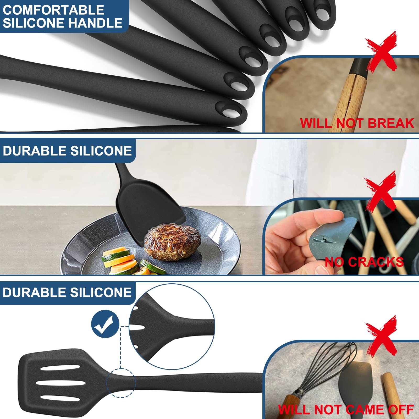 Silicone Kitchen Cooking Utensil Set, Fungun 25 Pcs Kitchen Utensils With Spatula, Spoon, Turner, Tongs, Heat Resistant Kitchen