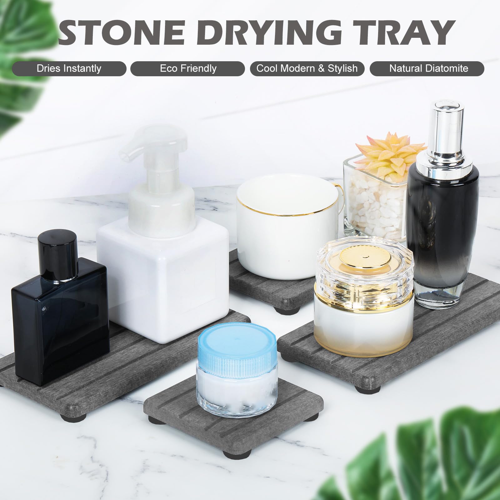4Pcs Stone Drying Tray For Bathroom Sink And Kitchen Counter, Fast Drying Diatomite Stone Sink Tray, Stone Soap Tray, Diatomaceo