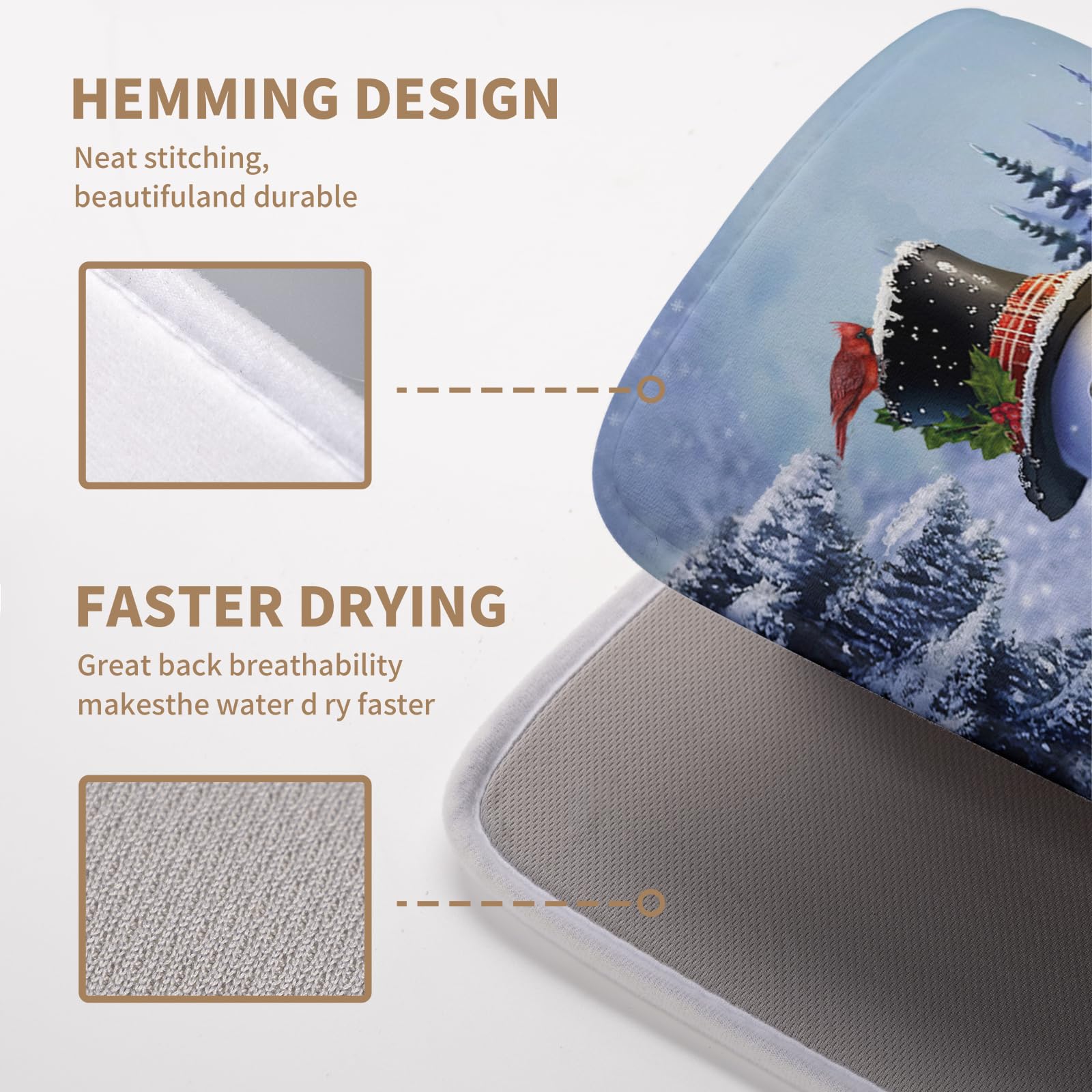 Winter Snowman Dish Drying Mat for Kitchen Counter 16x18 Snow Cardinals Pine Tree Christmas Drying Mats Microfiber Absorbent Dis