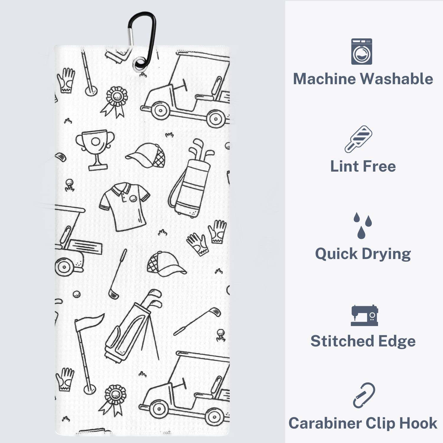 Playing It Forward Golf Doodles Golf Towel with Clip for Women and Men  Microfiber Waffle and Ball Towels  Set of 2