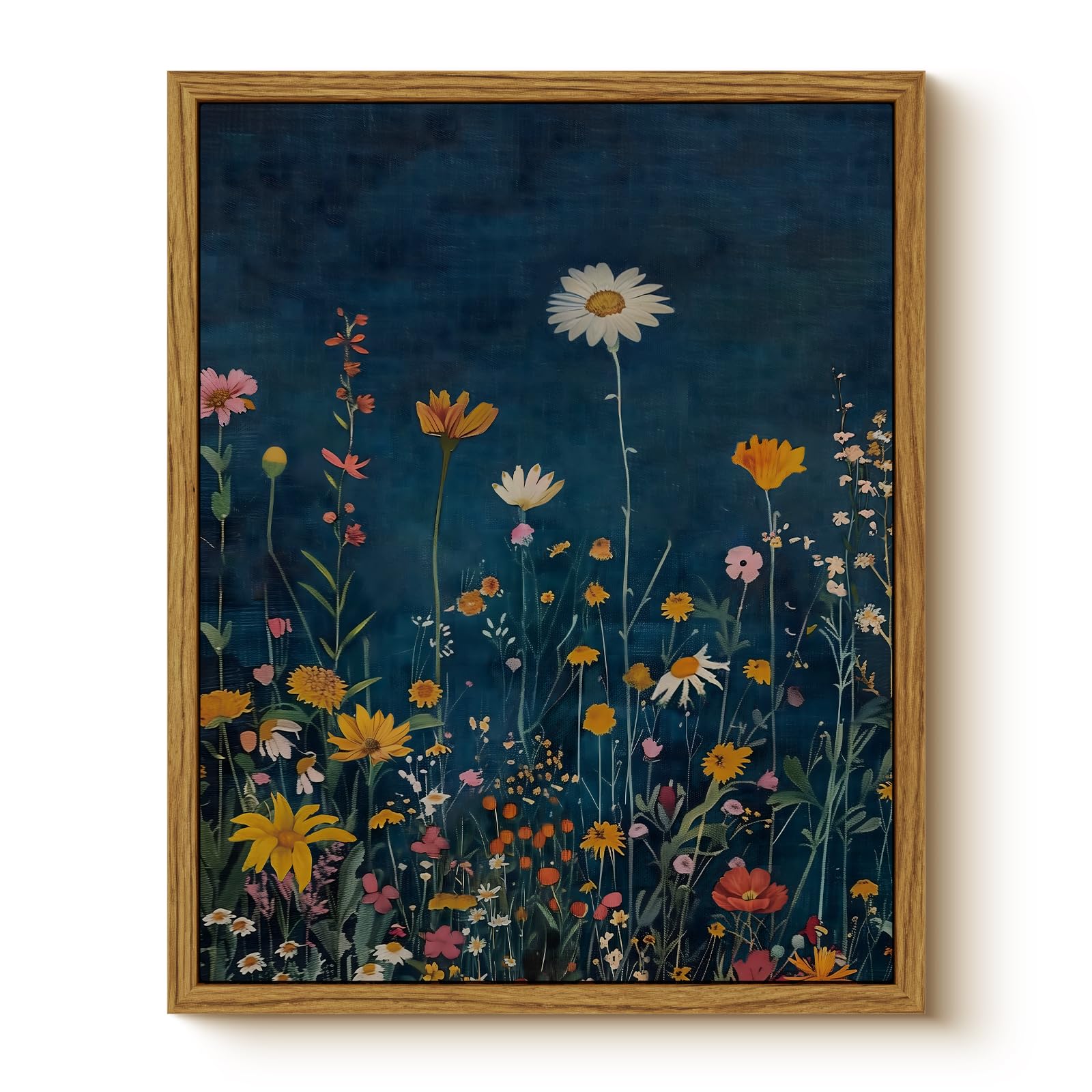 Whasayart Vintage Framed Canvas Wall Art Dark Blue 16X24