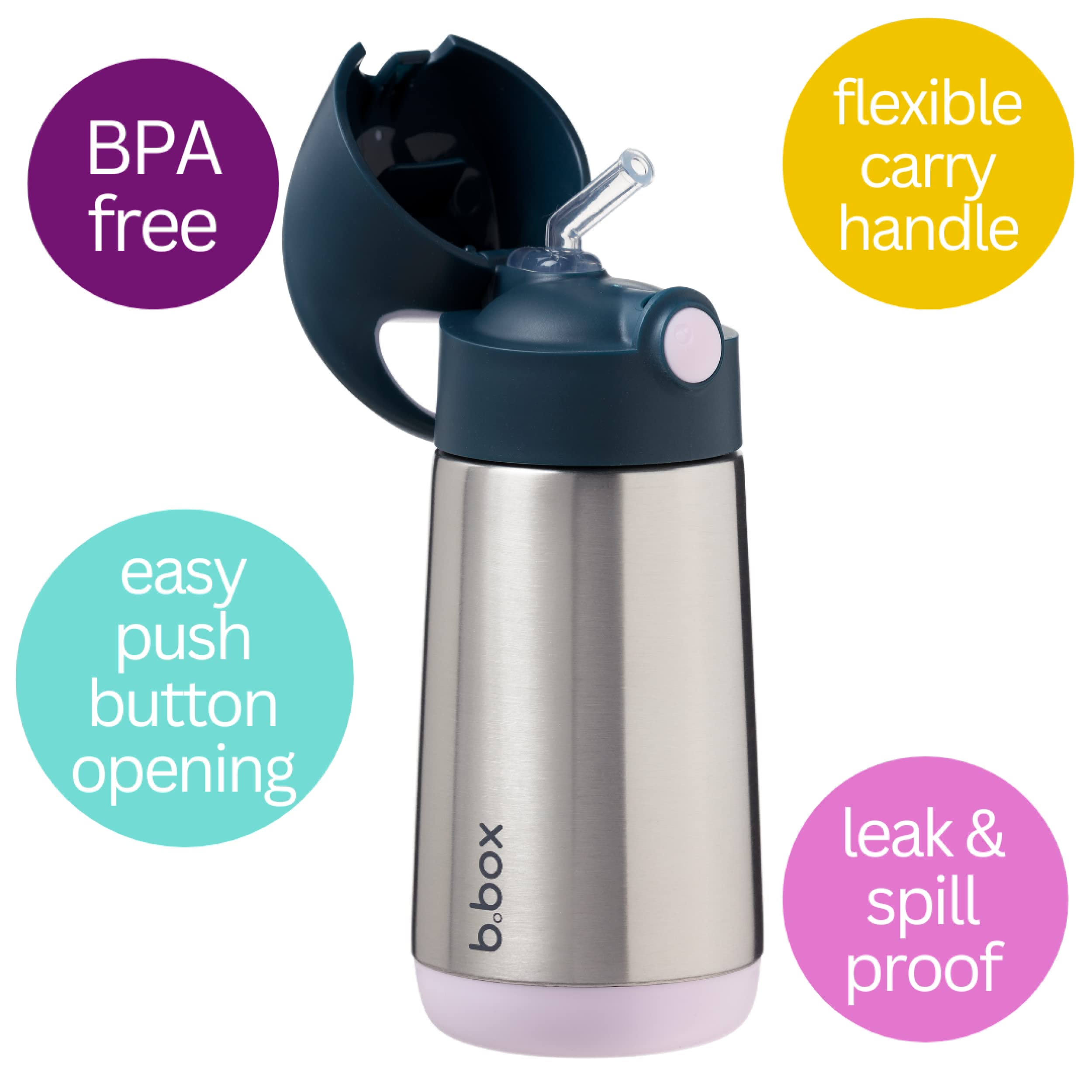 B.Box 12 Oz Insulated Water Bottle: Keeps Drinks Cold Up To 8 Hours, Warm Up To 6 Hours. Double Wall Stainless Steel Kids Water