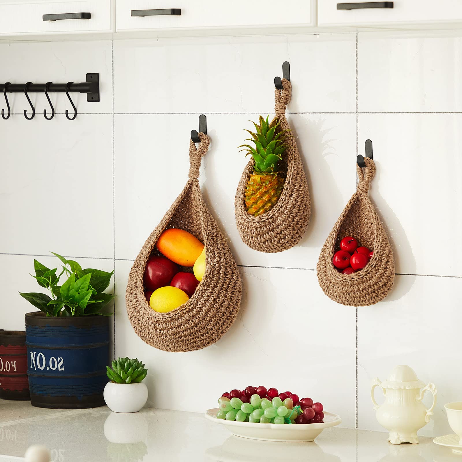 Teardrop Hanging Baskets, Onion Basket Coat Bohemian Storage Fruit Wall Hooks For Kitchen Wall Home Restaurant Garlic Vegetable