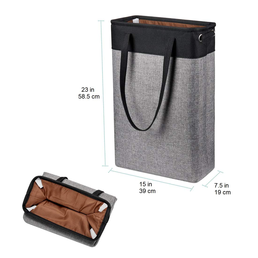 i BKGOO Laundry Basket with Handles Black&Grey-Slim Laundry Bin Collapsible Dirty Clothes Basket Narrow Laundry Bag Foldable Dirty Hamper for Camping  Dorms  Apartments
