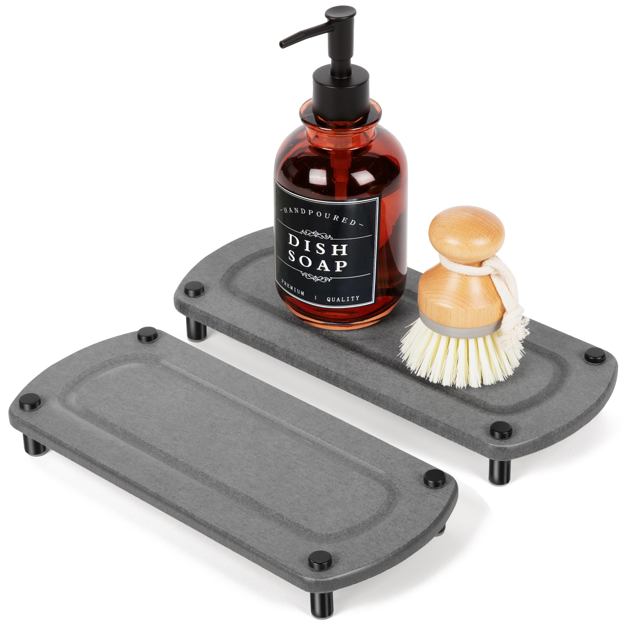 Twinkle Moment 2Pcs Instant Dry Sink Caddy Organizer, Fast Drying Sponge And Soap Dispenser Holder For Kitchen And Bathroom Coun