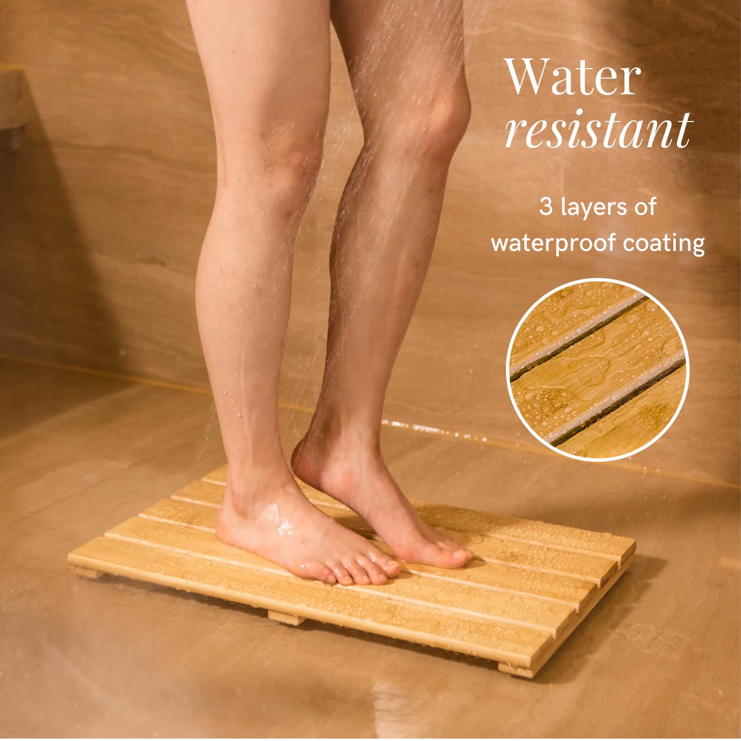 GOBAM Bamboo Bath Mat  Bamboo Mat for Indoor & Outdoor  Shower Mat Non-Slip Floor Mat for Shower  Bathtub  Spa  Sauna  Entryway  Pool  Easy to Clean(Natural  Small  19.7 x 13 x 1.3 inches)