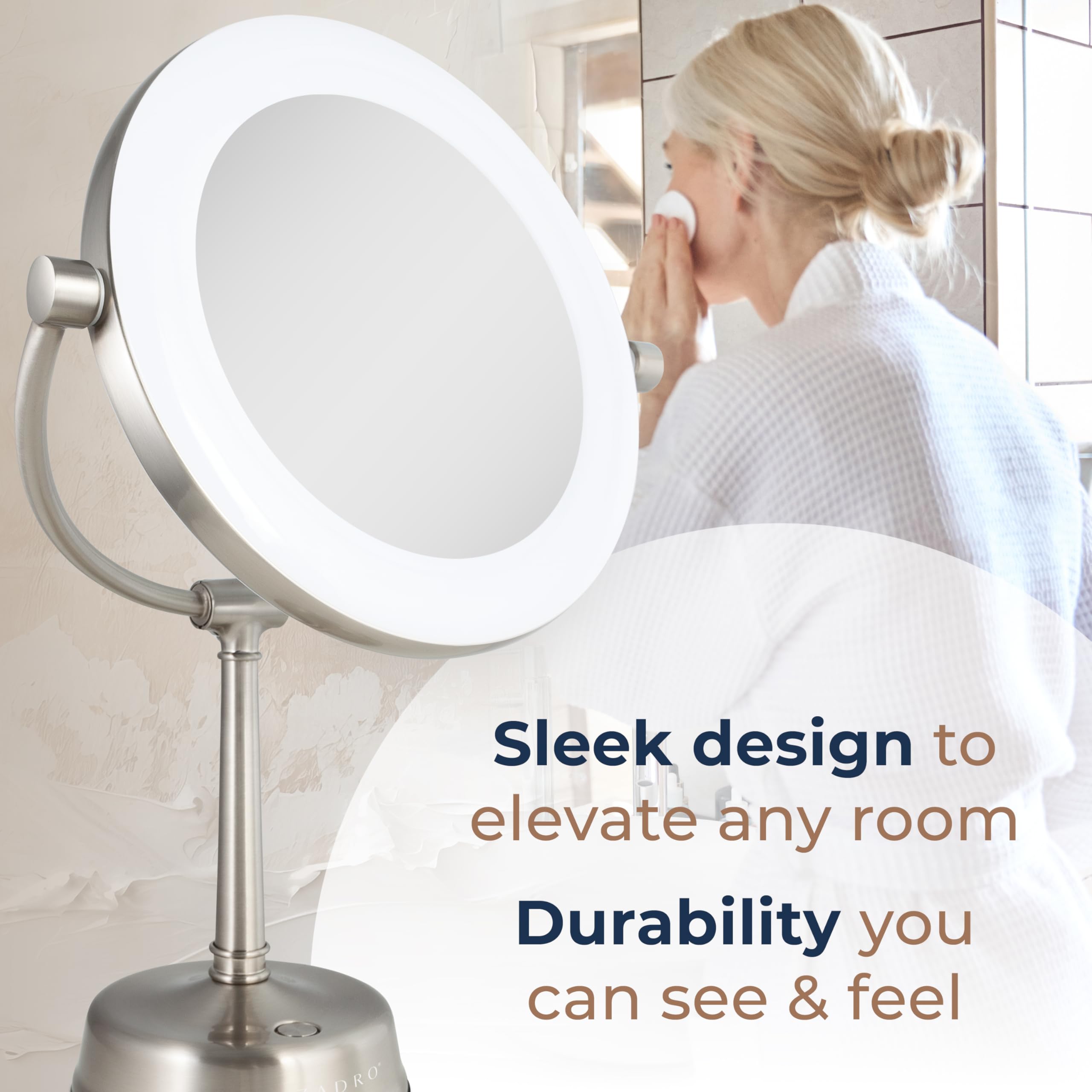 Zadro Lexington Led Lighted Makeup Mirror With Magnification Two-Sided Swivel Mirror With Lights For Makeup Desk Vanity (10X/1X,