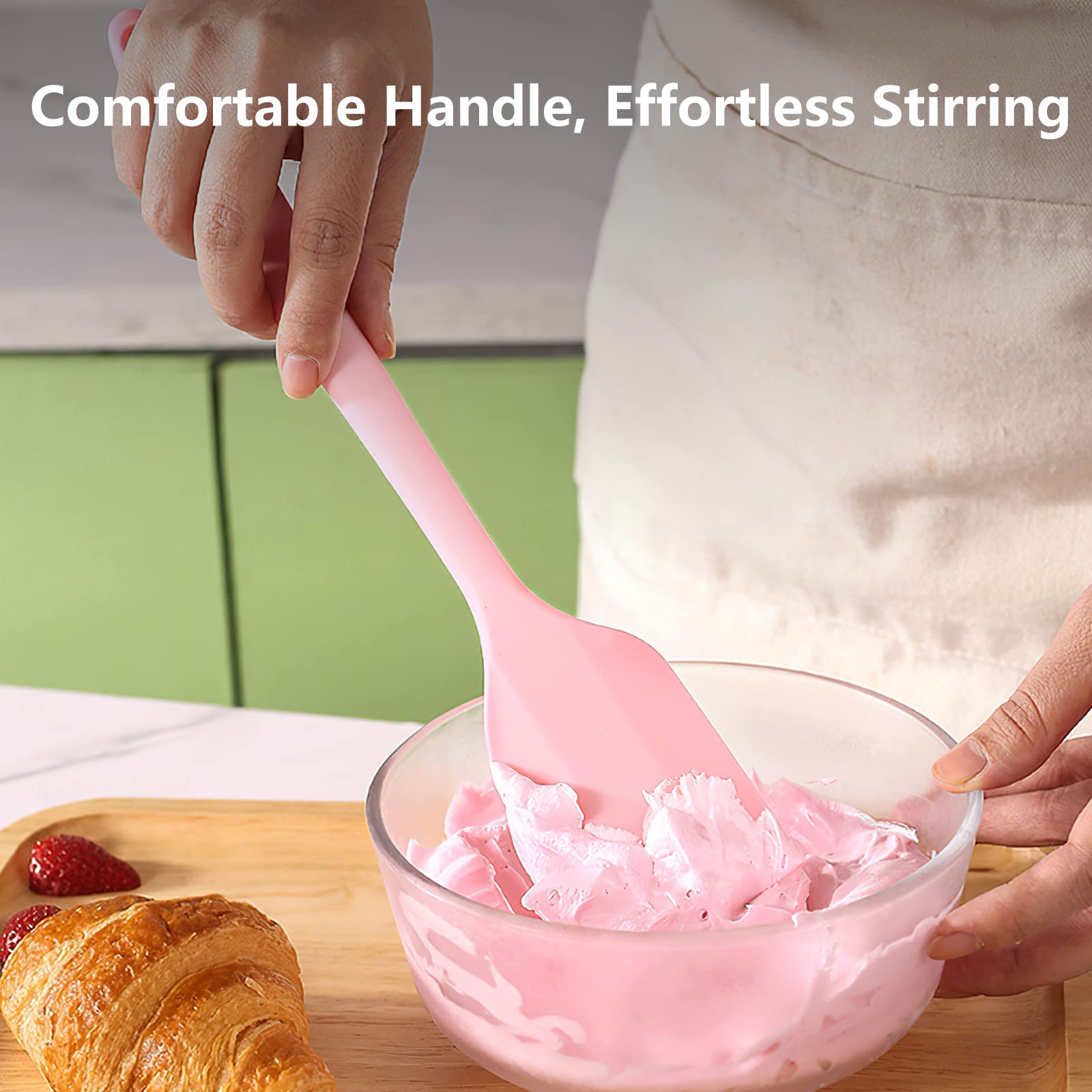 Pink Rubber Spatula For Kitchen Use, 10.8In Silicone Spatulas For Cooking Heat Resistant, Flexible Small Kitchen Spatula For Kit