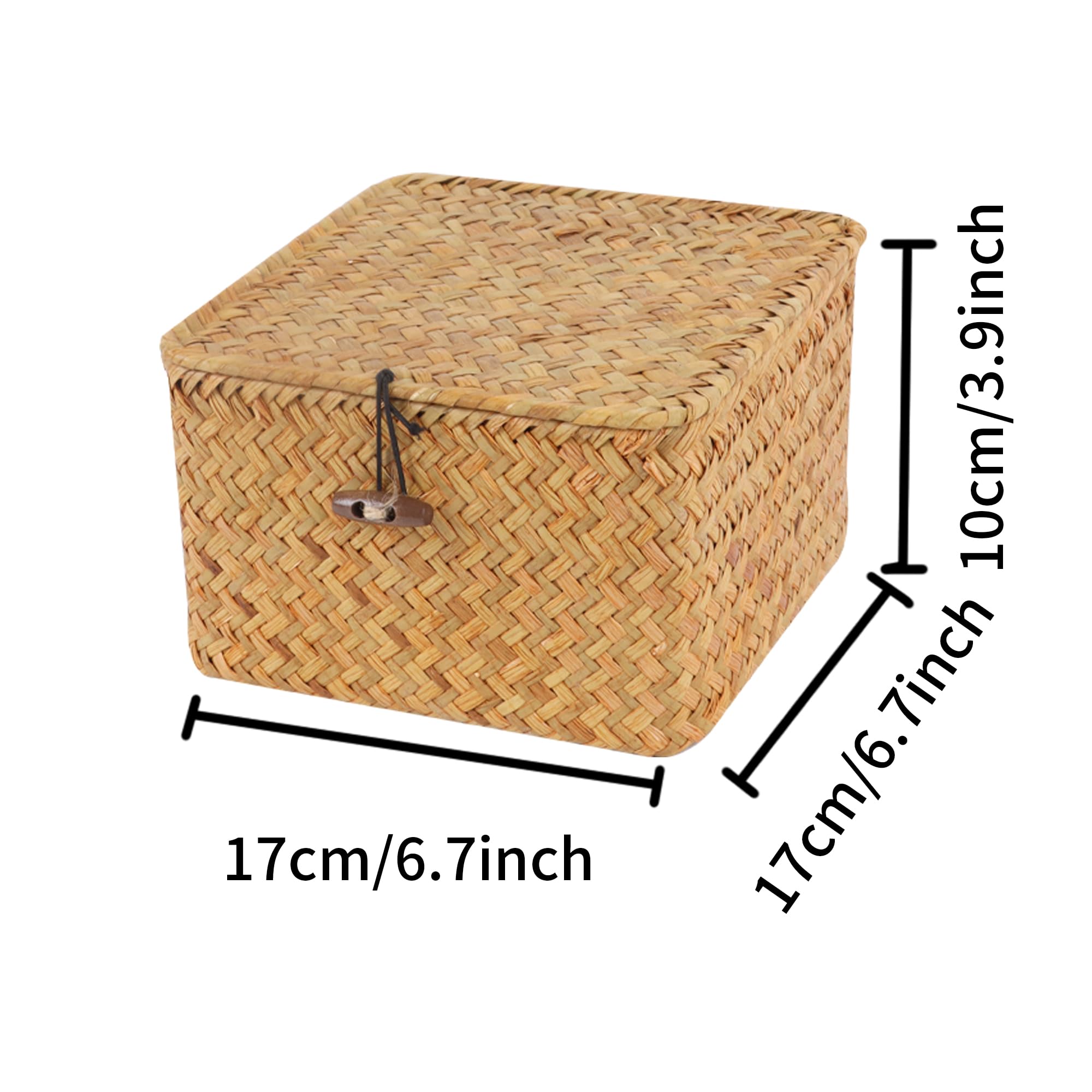 Moosky Wicker Shelf Baskets With Lid, Handwoven Seagrass Storage Basket Bins Square Gift Boxes For Shelves Home Decor Organizer