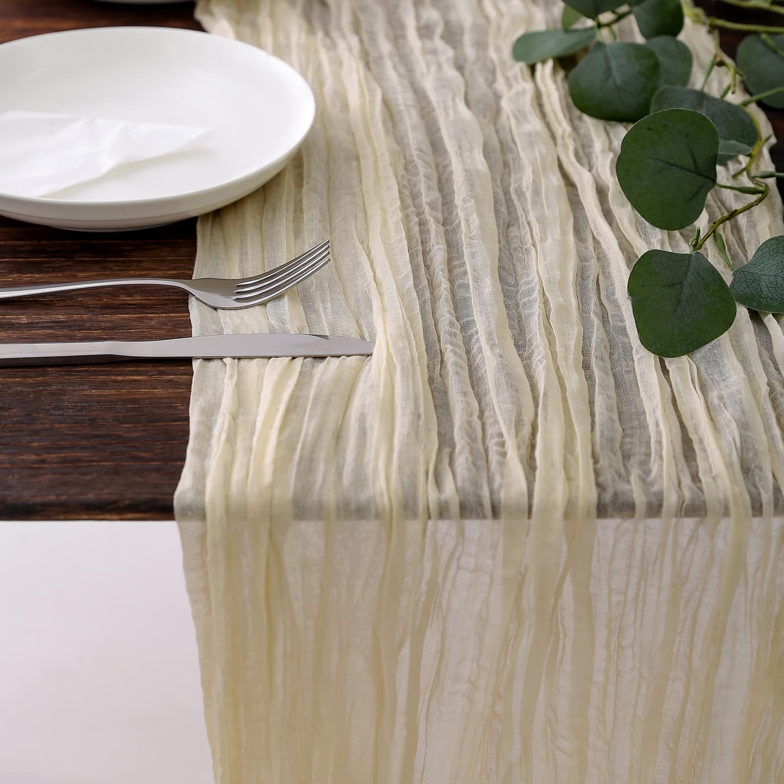 Dolopl Cream Cheesecloth Table Runner 13.3Ft Boho Gauze Cheese Cloth Table Runner Rustic Sheer Runner 160Inch Long For Wedding B