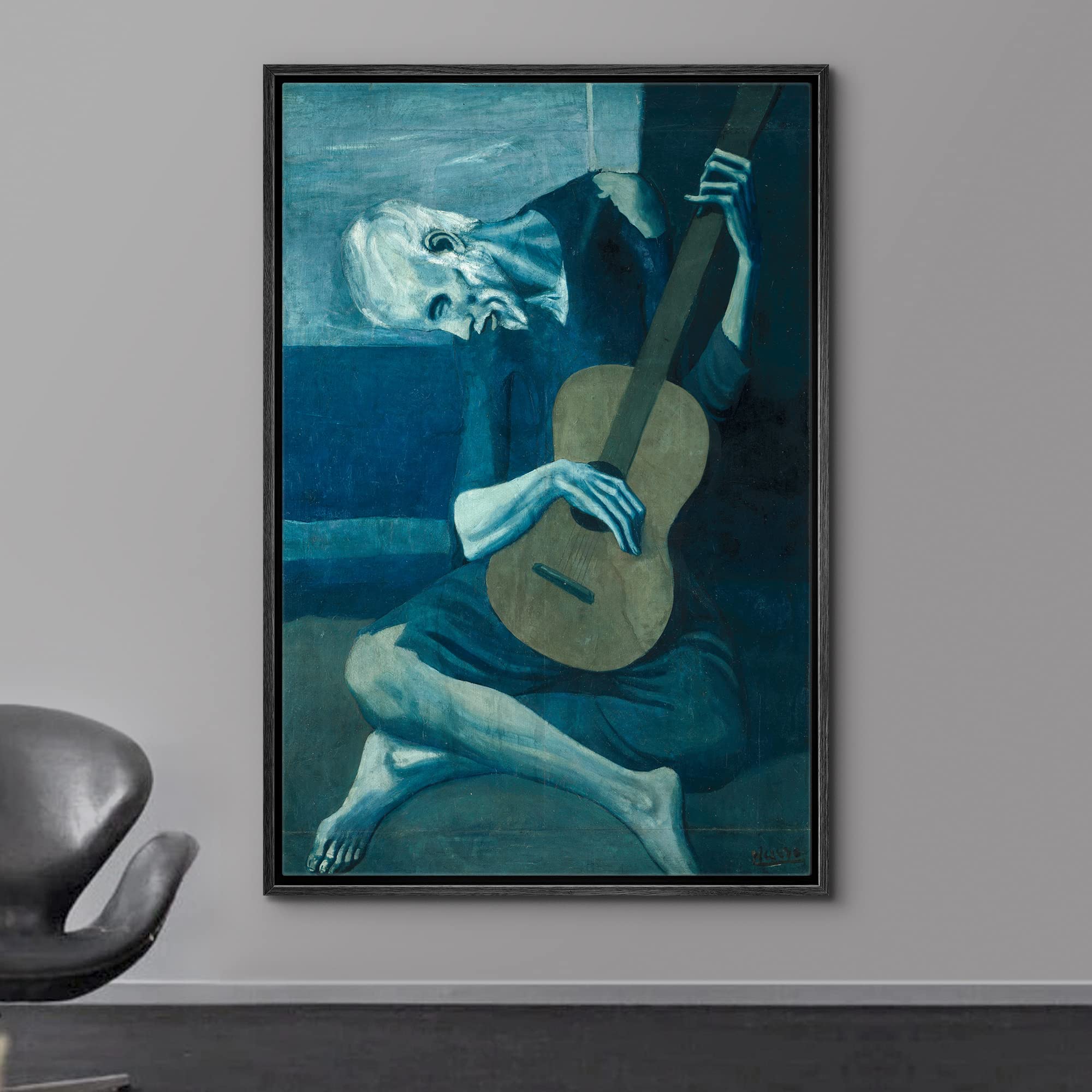 Wall26 Framed Canvas Print Wall Art The Old Guitarist By Pablo Picasso Cultural People Oil Painting Fine Art Traditional Dramati
