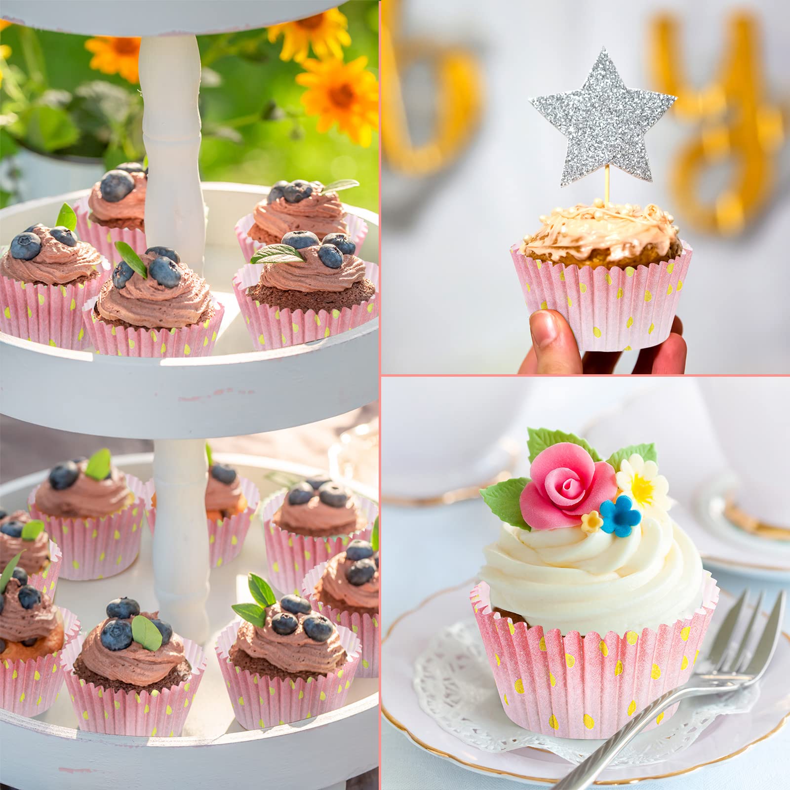 Funtery 300 Count Pink Cupcake Liners Pink Gold Bridal Shower Cupcake Wrappers Cupcake Wrappers Decorations Paper Cupcake Liners