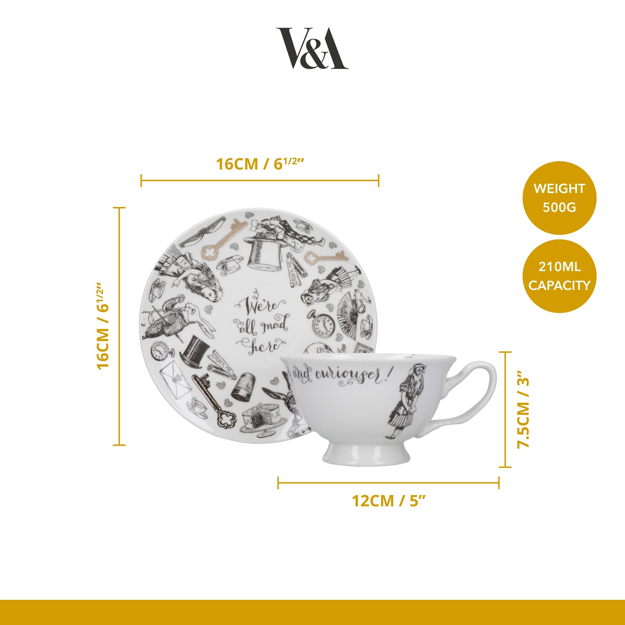 V&A Alice In Wonderland Cup And Saucer, 210 Ml (7 Fl Oz)