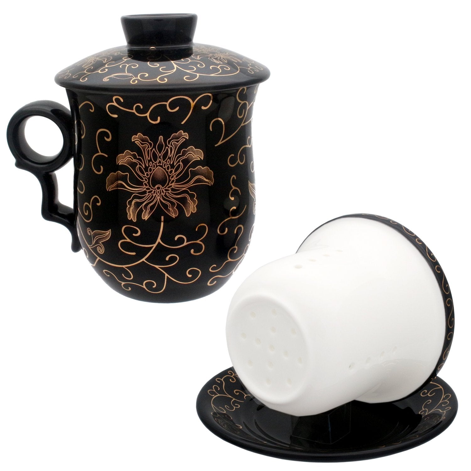 Tea Talent Porcelain Tea Cup With Infuser Lid And Saucer Sets - Chinese Jingdezhen Ceramics Coffee Mug Teacup Loose Leaf Tea Bre
