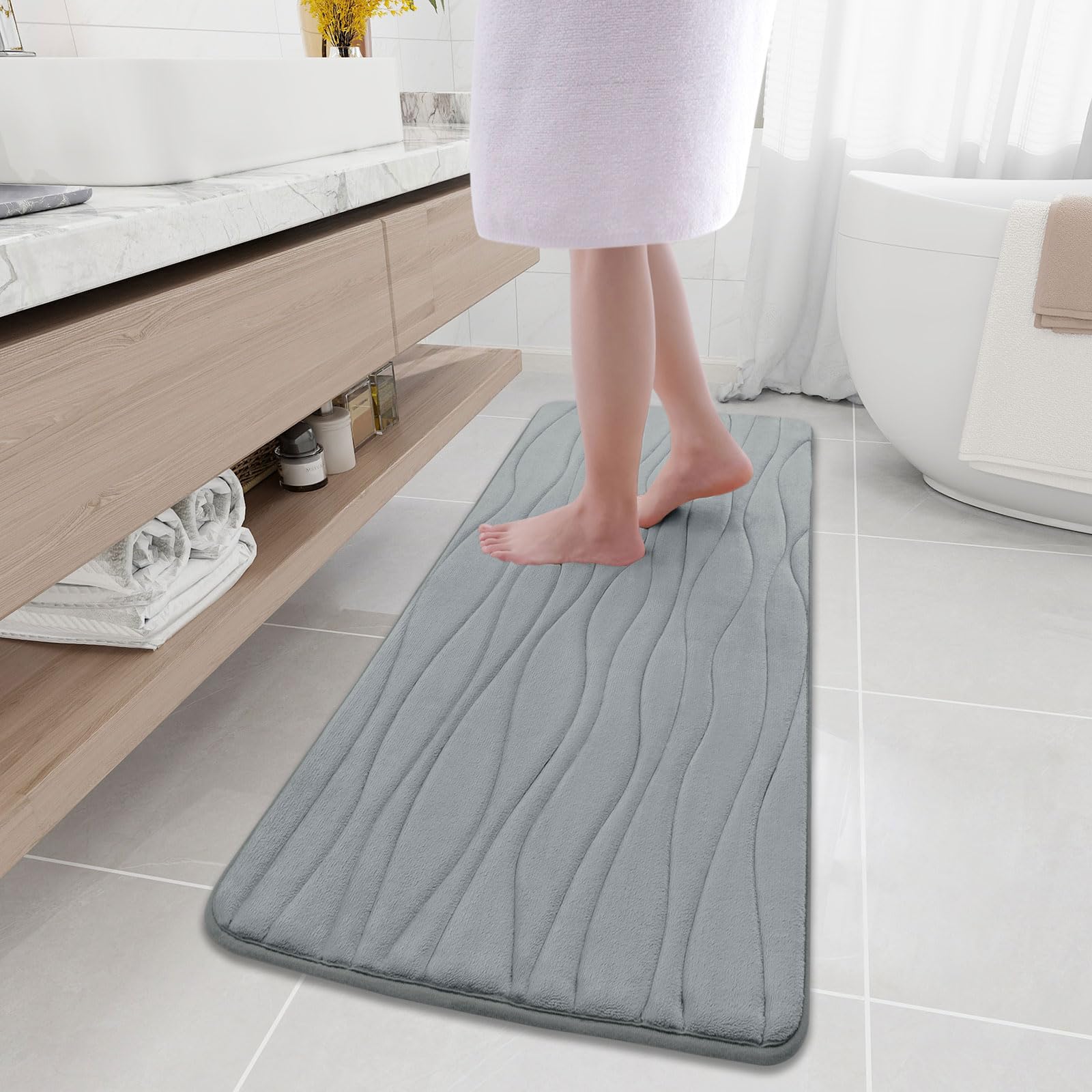 Buganda Memory Foam Bathroom Rug Mat 59X17, Extra Soft And Absorbent Bath Mats, Non-Slip And Machine Washable Bath Rugs For Bath