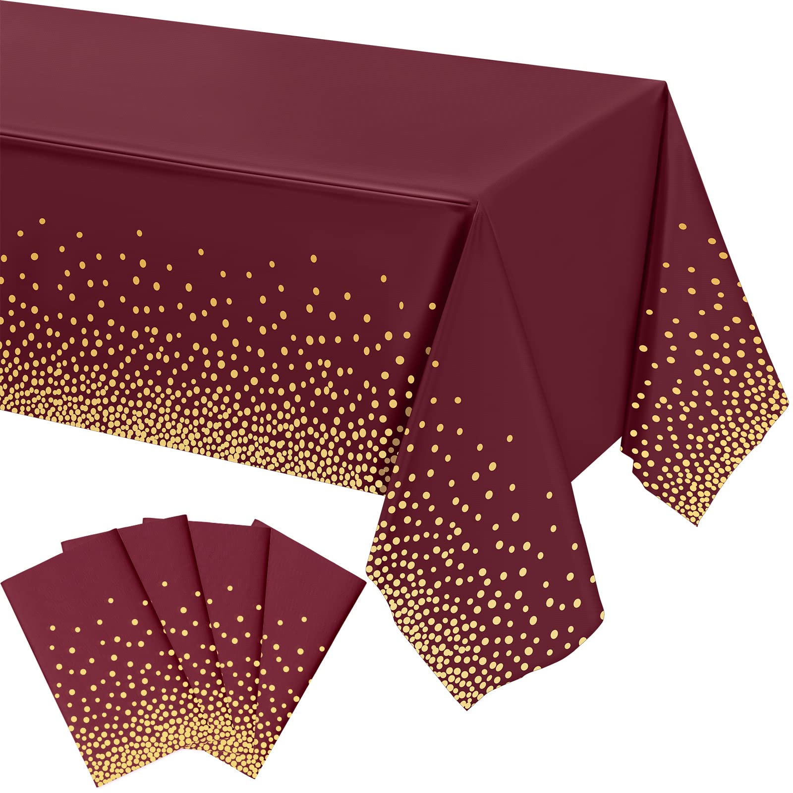 Tegeme 4 Packs Burgundy and Gold Plastic Table Cloths for Parties Disposable Maroon Ramadan Mubarak Tablecloths Decoration with 