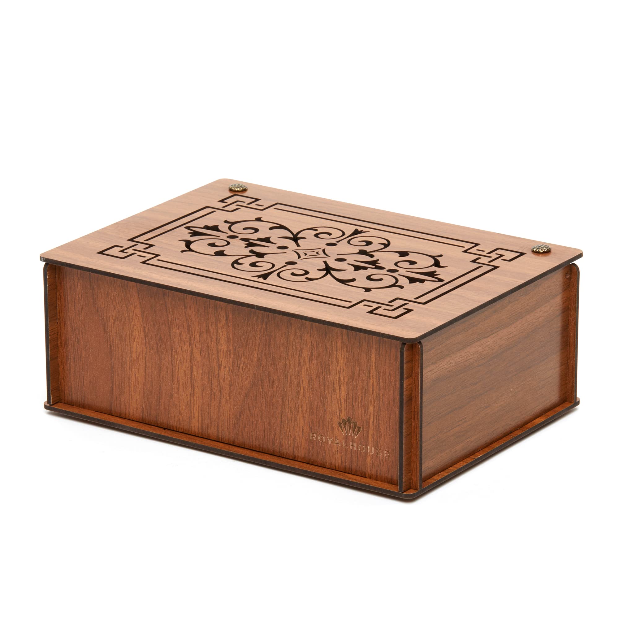 RoyalHouse Premium Wood (Hard MDF) Tea Storage Box Organizer (Brown)  Eco-Friendly Multi-Functional Decorative Box  9 Compartments For Assorted Variety Of Tea Bags and Small Items