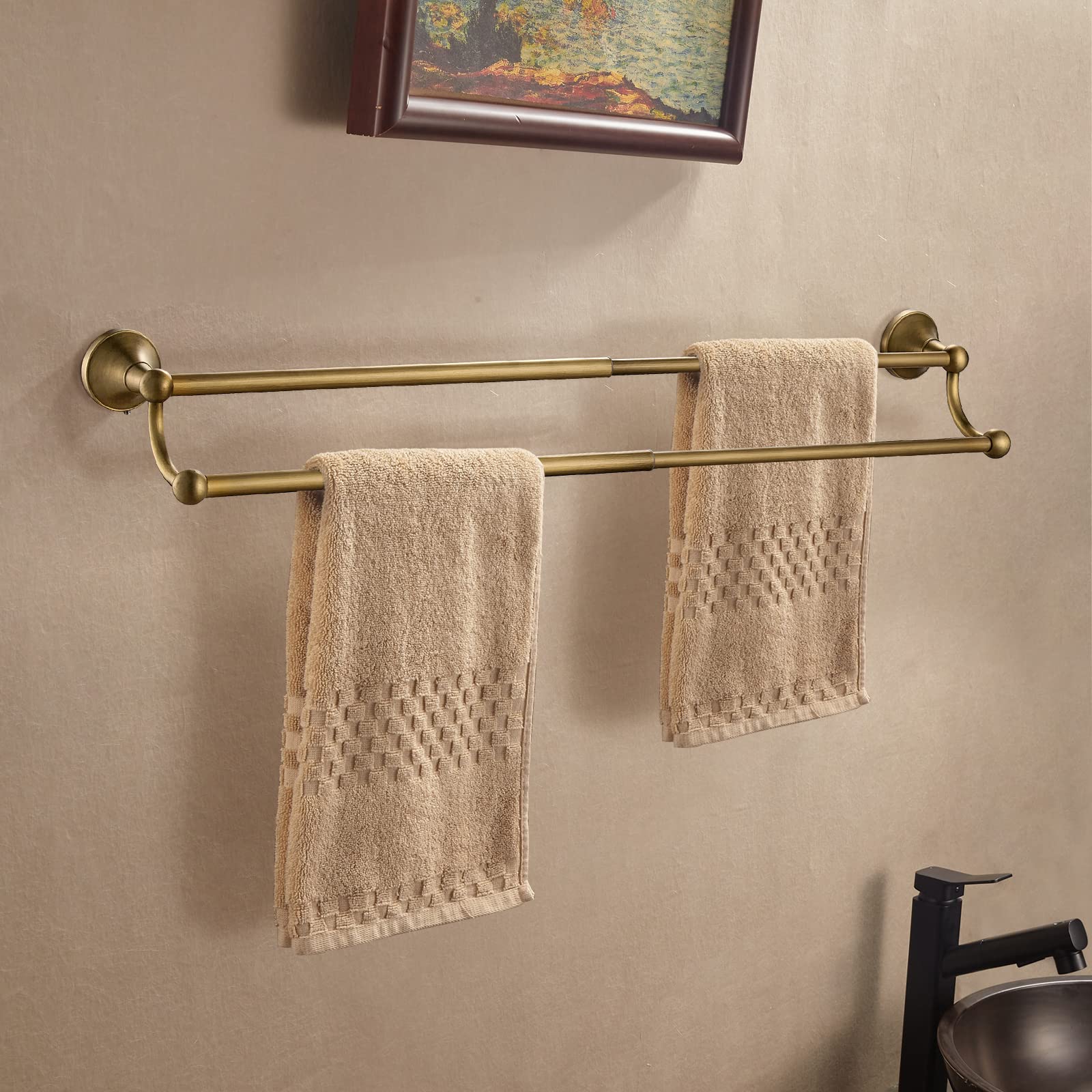 Leyden Antique Brass Towel Bar,Adjustable Towel Rack Holder Double Retro Bathroom Accessories Wall Mount Vintage