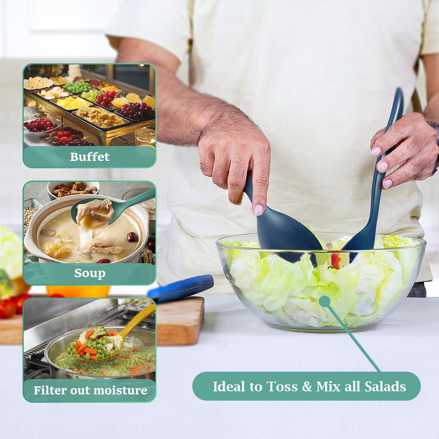Reusable Plastic Serving Utensils Set Of 24 By Raypard, Wheat Straw Large Serving Set 10'' Serving Spoon/10'' Slotted Spoon/9.4'