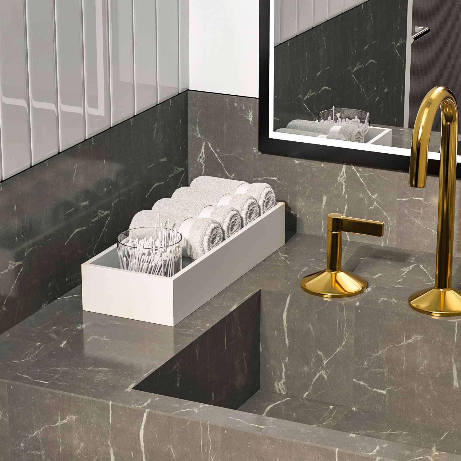 Bathroom Vanity Tray Bamboo Tray - Guest Towel Organizer Holder Tray Wood Sink Tray  Toilet Tank Tray Perfume Tray for Home Decoration 15