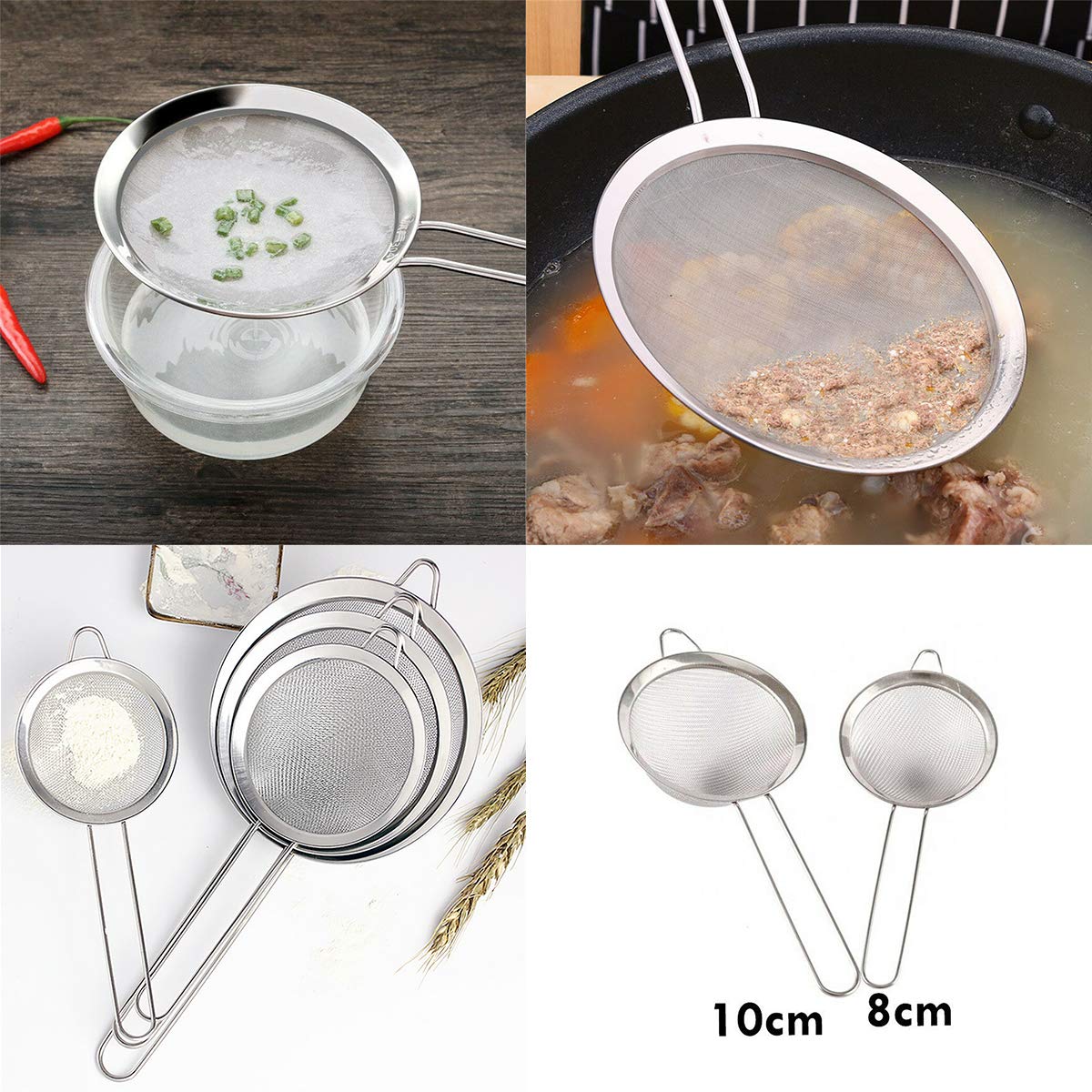 Strainers Fine Mesh Sieve Stainless Steel Flour Sifter Fine Mesh Strainer For Kitchen Hand-Held Oil Spoon Seives With Handle