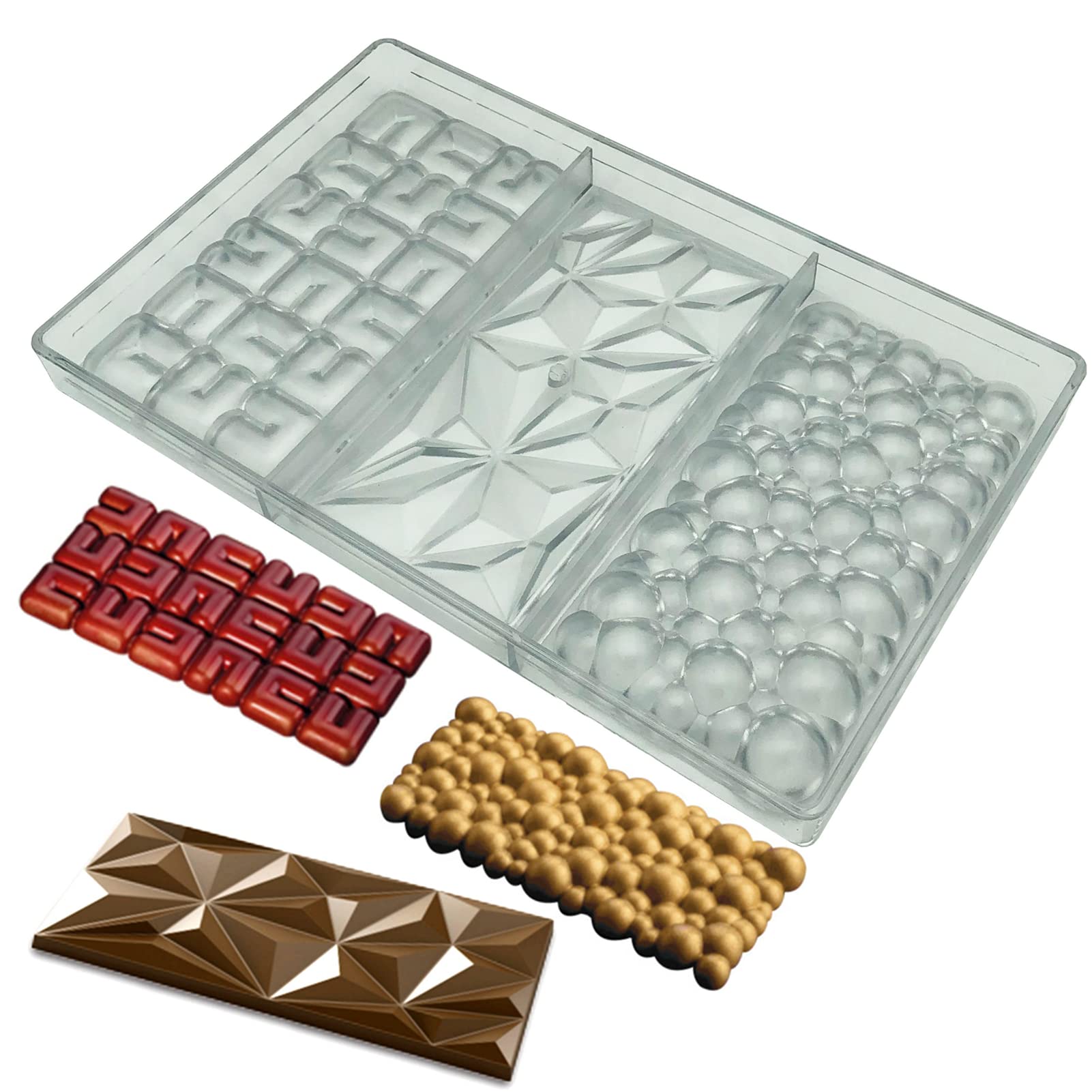 Goldbaking 3 Kinds Shape Chocolate Bar Mold Break Apart Chocolate Molds Protein Energy Bar Maker