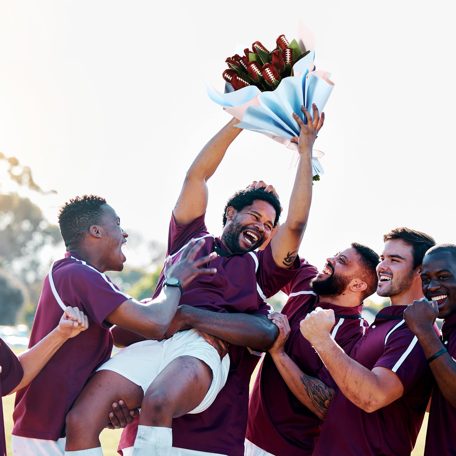 Suhine 24 Pcs Baseball Football Soccer Volleyball Rose Bulk Artificial Sports Flower Decor for Graduation Wedding Party Sports T