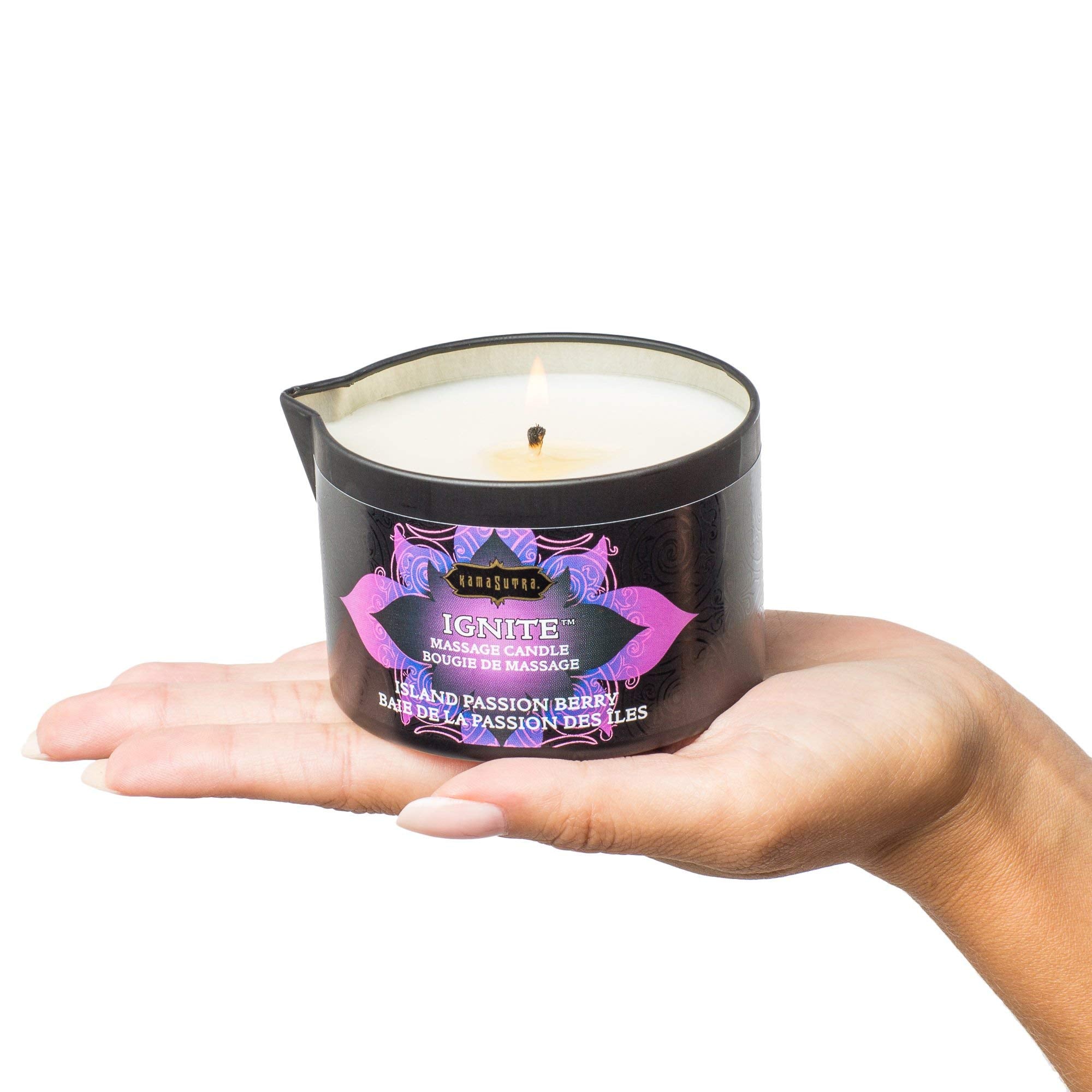 KAMA SUTRA Ignite Massage Candle - Coconut Oil and Soy Based - Island Passion Berry, 6 oz Candle Melts into a Warm Massage Oil,