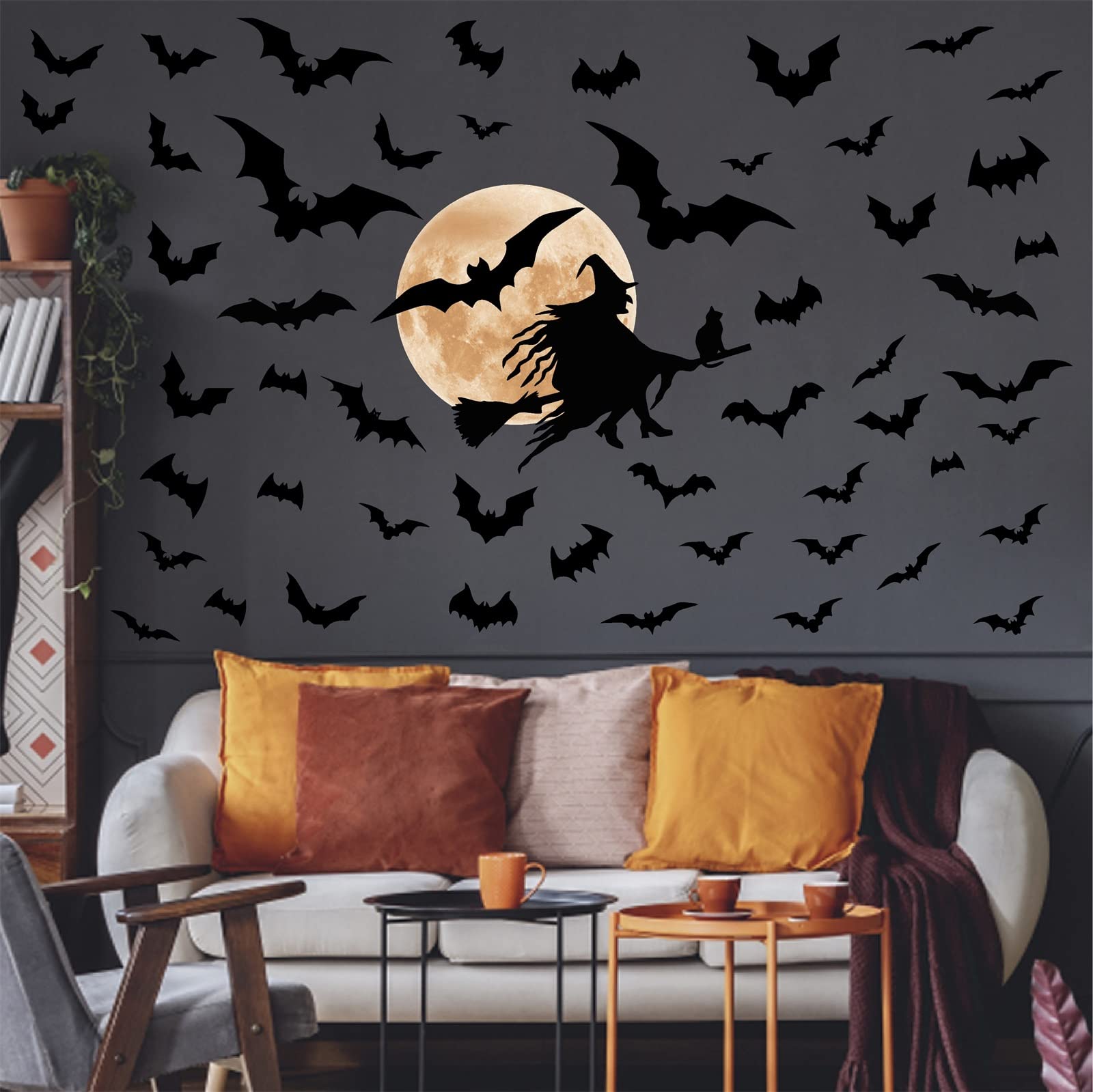 Halloween Moon Wall Sticker Bat Wall Stickers Halloween Witch Wall Decals Removable Halloween Wall Decal Halloween Moon Wall Dec