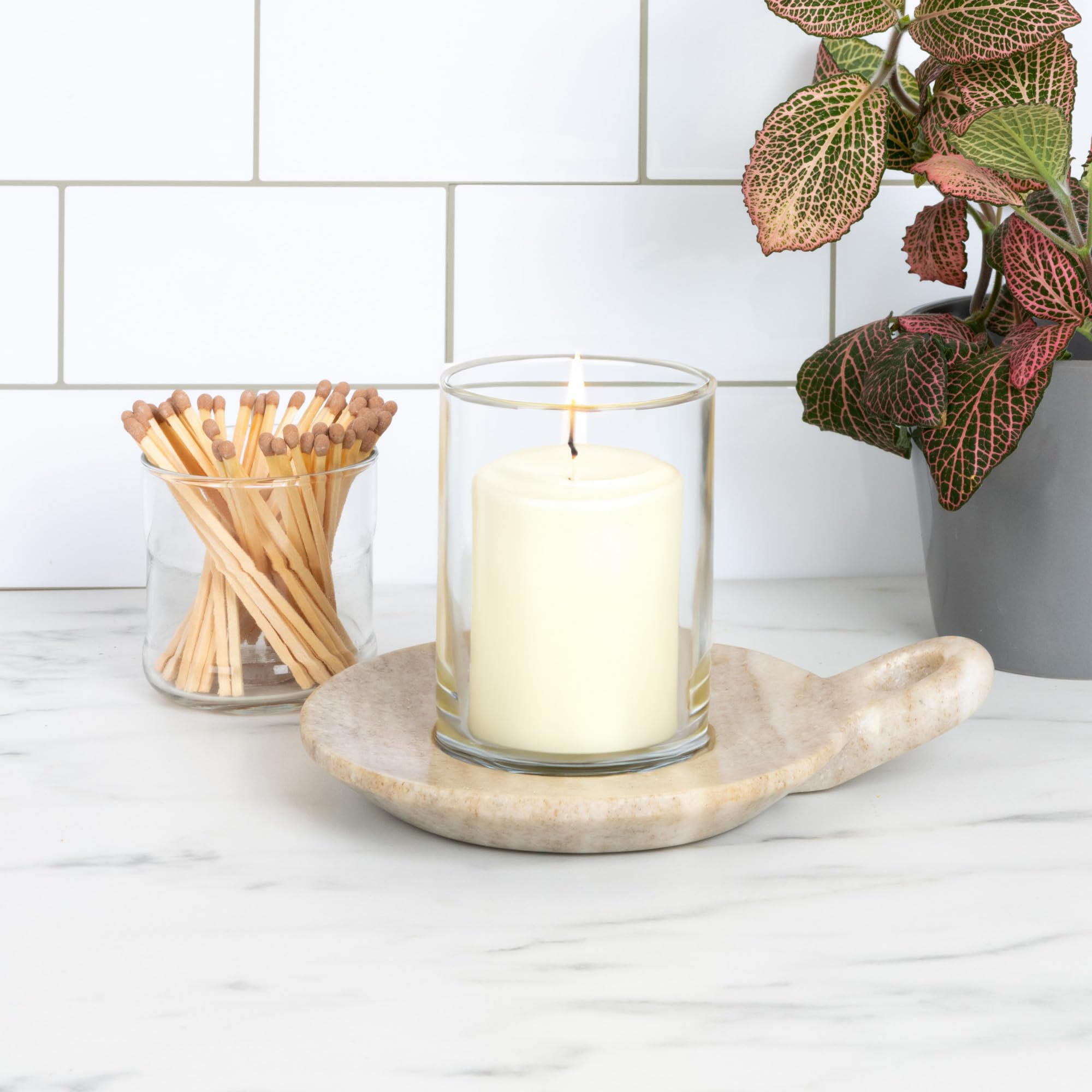 Creative Co-Op Hand-Carved Marble Handle, Beige Dish, 6''
