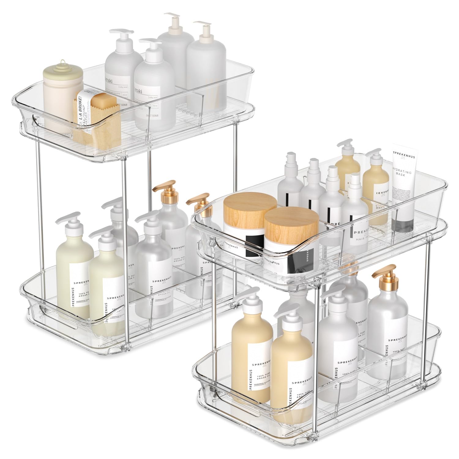 Incostar 2 Tier PullOut Organizer for Bathroom Kitchen, Under Sink Storage with Dividers, Ideal for Cabinet, Cupboard Organizat