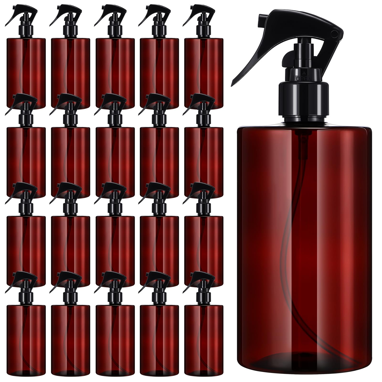 Hsei 20 Pcs 16 Oz Amber Spray Bottles Empty Refillable Plastic Bottles With Trigger Sprayers Spray Water Container For Water Ess