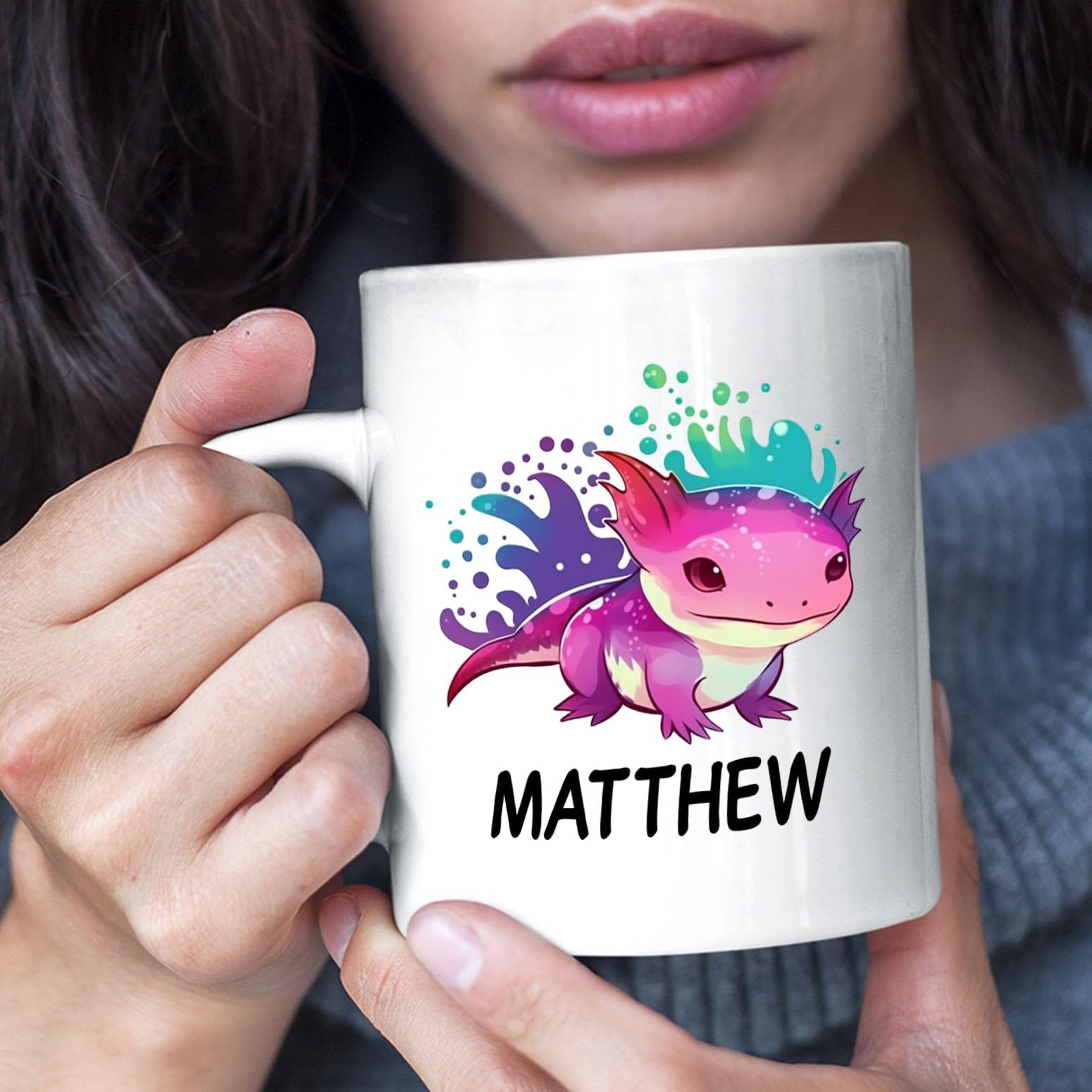 Personalized Axolotl Coffee Mug Cup Gift With Choose Name, Customized Axolotl White Ceramic Tea Cup 11 15 Oz, Cute Axolotl Coffe