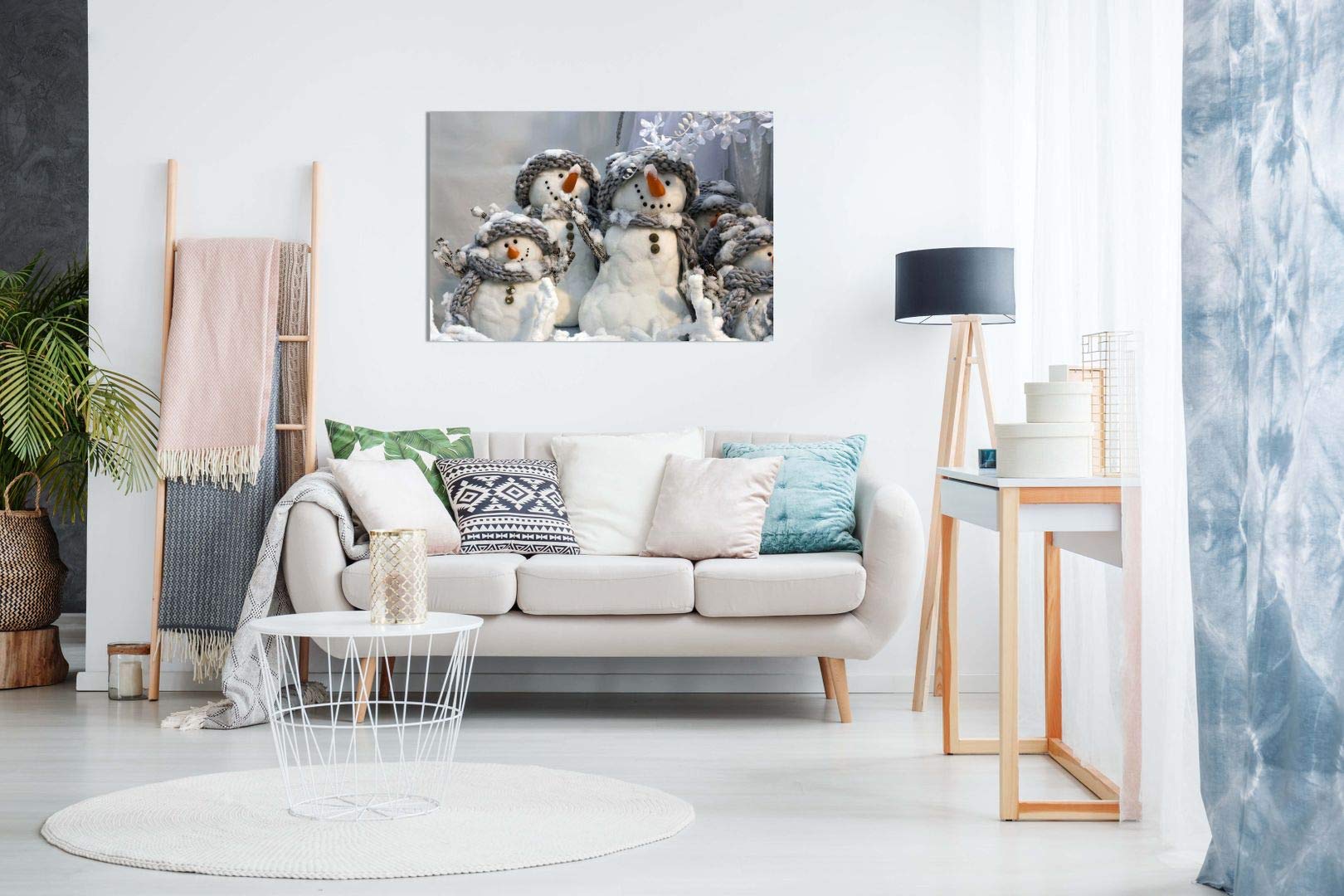 Family Of Snowmen Christmas Winter Canvas Wall Art Picture Print (12X8In)